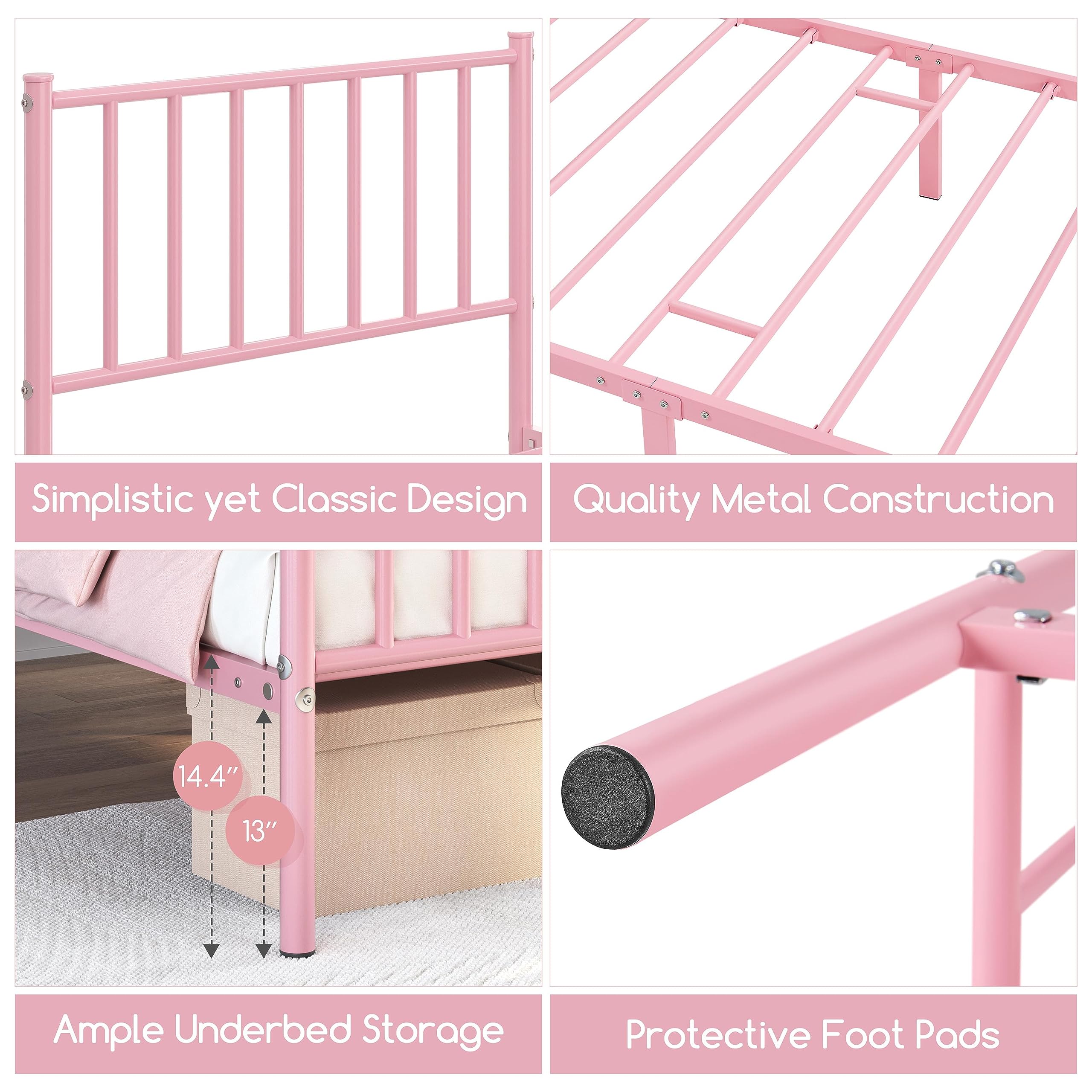 Yaheetech Twin Bed Frame Metal Platform Bed Frame Mattress Foundation with Spindle Headboard & Footboard/No Box Spring Needed/14 Inch Underbed Storage/Firm Support & Easy Set up Structure, Black