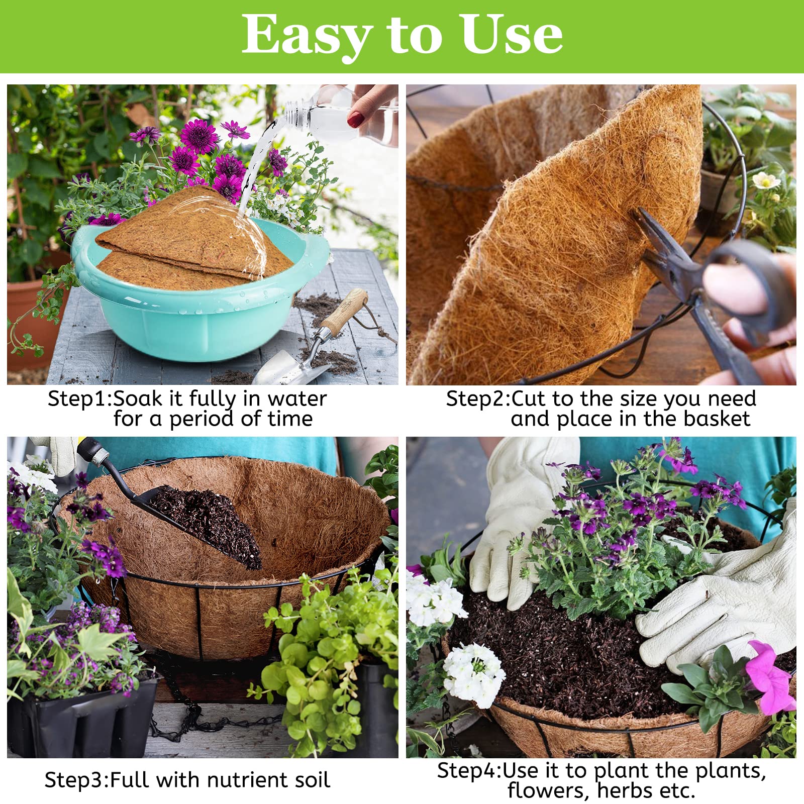 Riare 2 Pack 12 Inch Round Coco Liners Replacement, 100% Natural Coconut Coir Liners for Hanging Baskets, Garden Flower Vegetables Planter Pot, Window Box, Fence, Decks