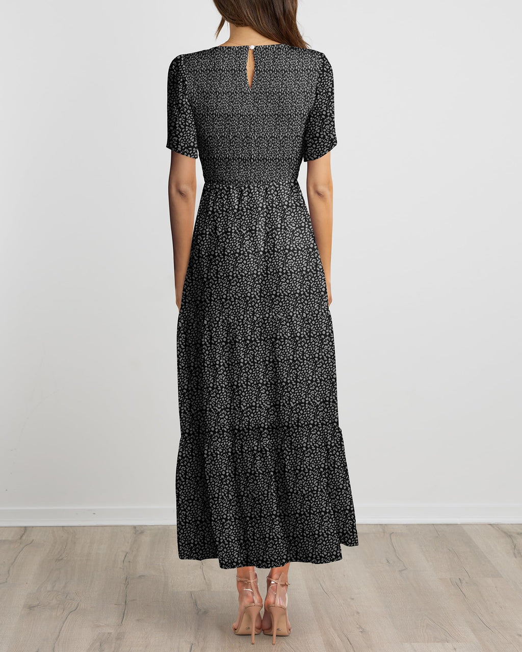 BTFBM Women Casual Short Sleeve Crew Neck Summer Dress Bohemian Floral Printed Flowy Maxi Dresses Tiered Cocktail Dress