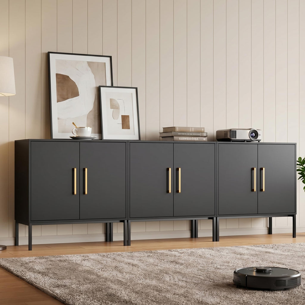 LYNSOM TV Stand for 55 Inch TV, Media Console Table with 2 Cabinets, Storage for Bedroom, Living Room, Entertainment Room (Black)