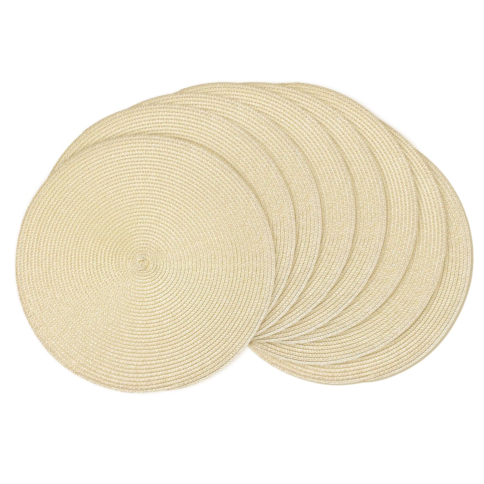 AHHFSMEI Round Placemats Set of 6 Heat Resistant Washable Non-Slip Woven Braided Table Mats for Dining Table Kitchen & Home Decor (Beige)