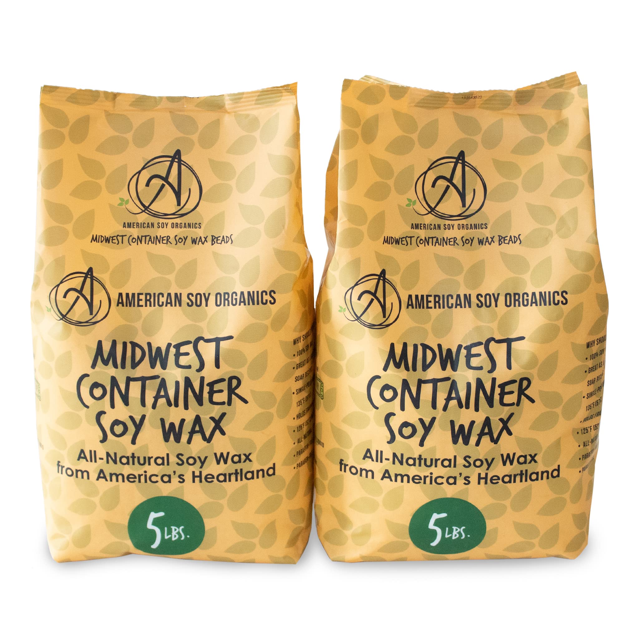 American Soy Organics 100% Midwest Soy Wax Beads for Candle Making - Natural Candle Making Supplies - Paraffin-Free, Beeswax-Free Candle Wax for Container Candles, Tealights and Wax Melts, 5 lbs