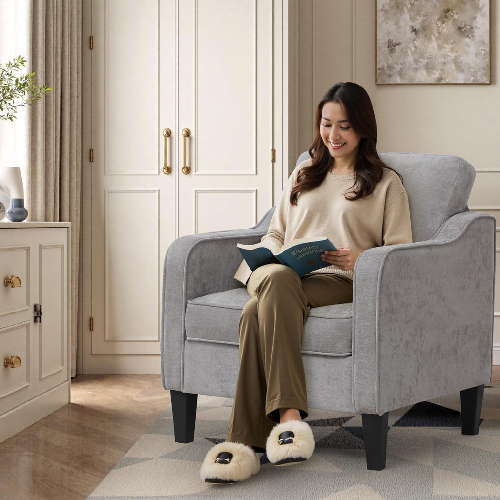Accent Chair for Living Room, Mid Century Modern Reading Chair for Bedroom, Upholstered Armchair with Side Pockets, Comfy Single Sofa Side Chair for Office, Apartment, Small Room, Beige
