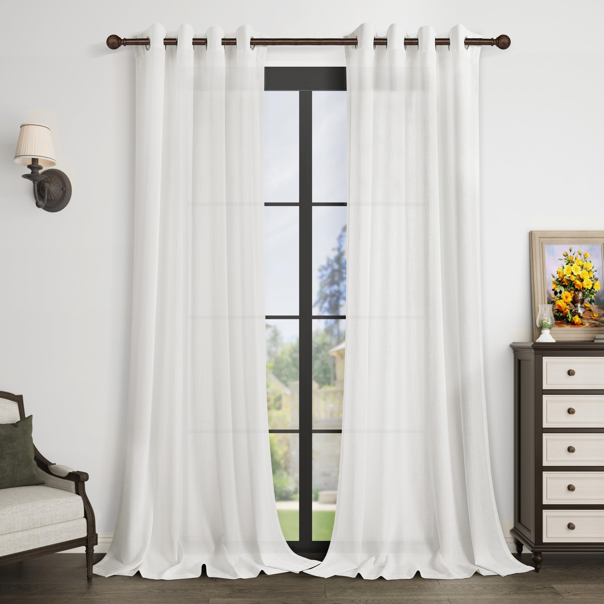 Aersas Black Bedroom Linen Curtains 63 Inch Length 2 Panel Privacy Energy Efficient Semi Sheer Black Linen Drapes for Living Room Modern Farmhouse Grommet Window Curtain for Nursery Office 52x63