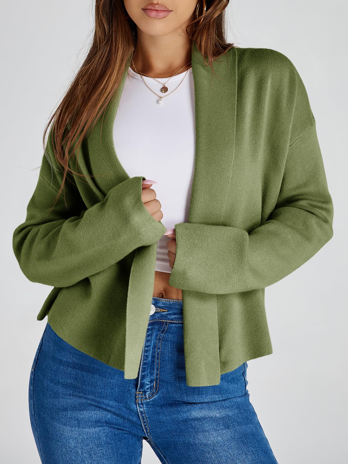 Saodimallsu Womens Cropped Cardigan Open Front Shawl 2026 Fall Trendy Long Sleeve Sweater Jacket