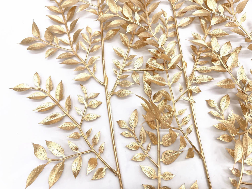 Christmas Decor Artificial Plants, PASYOU Gold Fake Antlers Plastic Grass Shrubs Leaves Indoor Outdoor Home Garden Party Hotel Verandah Wedding Event Faux DIY Decoration - 30 Inch Golden 2 Bunches