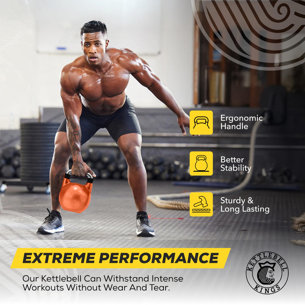 Kettlebell Kings Competition Kettlebells Weight (35mm handle) 8-48 KG | Hand weights Workout Gym Equipment & Strength training sets for Women & Men for Home Gym | Suitable for High Repetition Workouts
