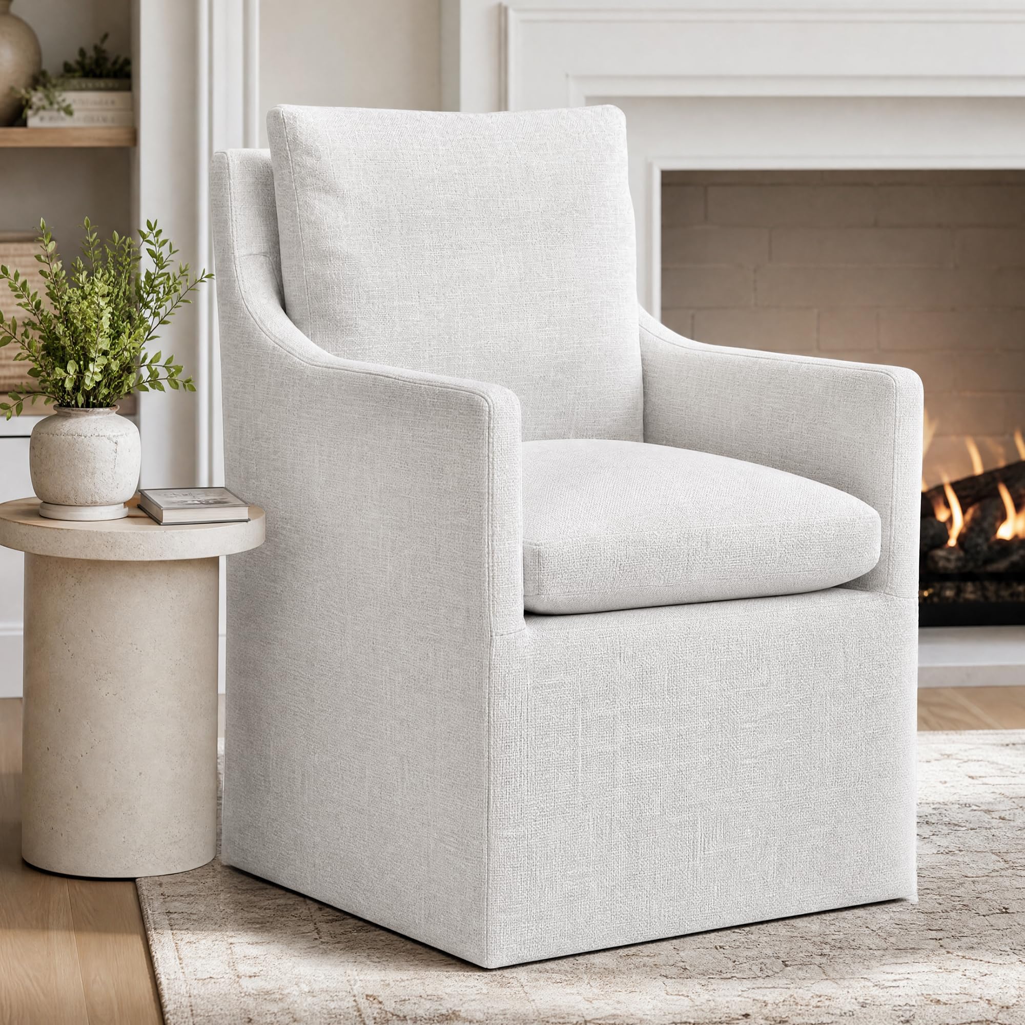 DUHOME Upholstered Dining Chair,Linen Accent Chair for Living Room,Single Sofa with 4 Casters,Upholstered Armchair for Bedroom Reading Waiting Kitchen Dining Room