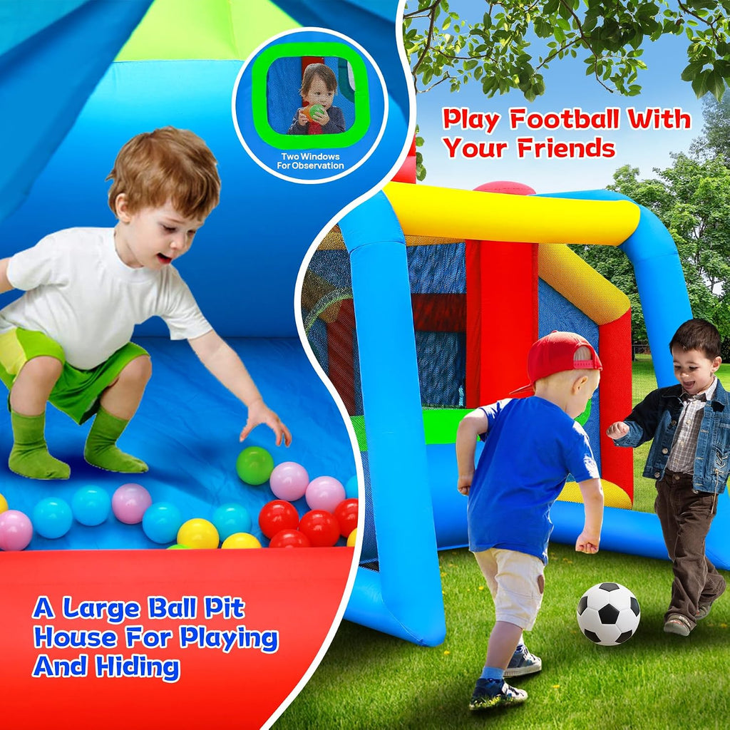 WELLFUNTIME Inflatable Bounce House,Jumping Castle Slide with Blower,Kids Bouncer with Ball Pit