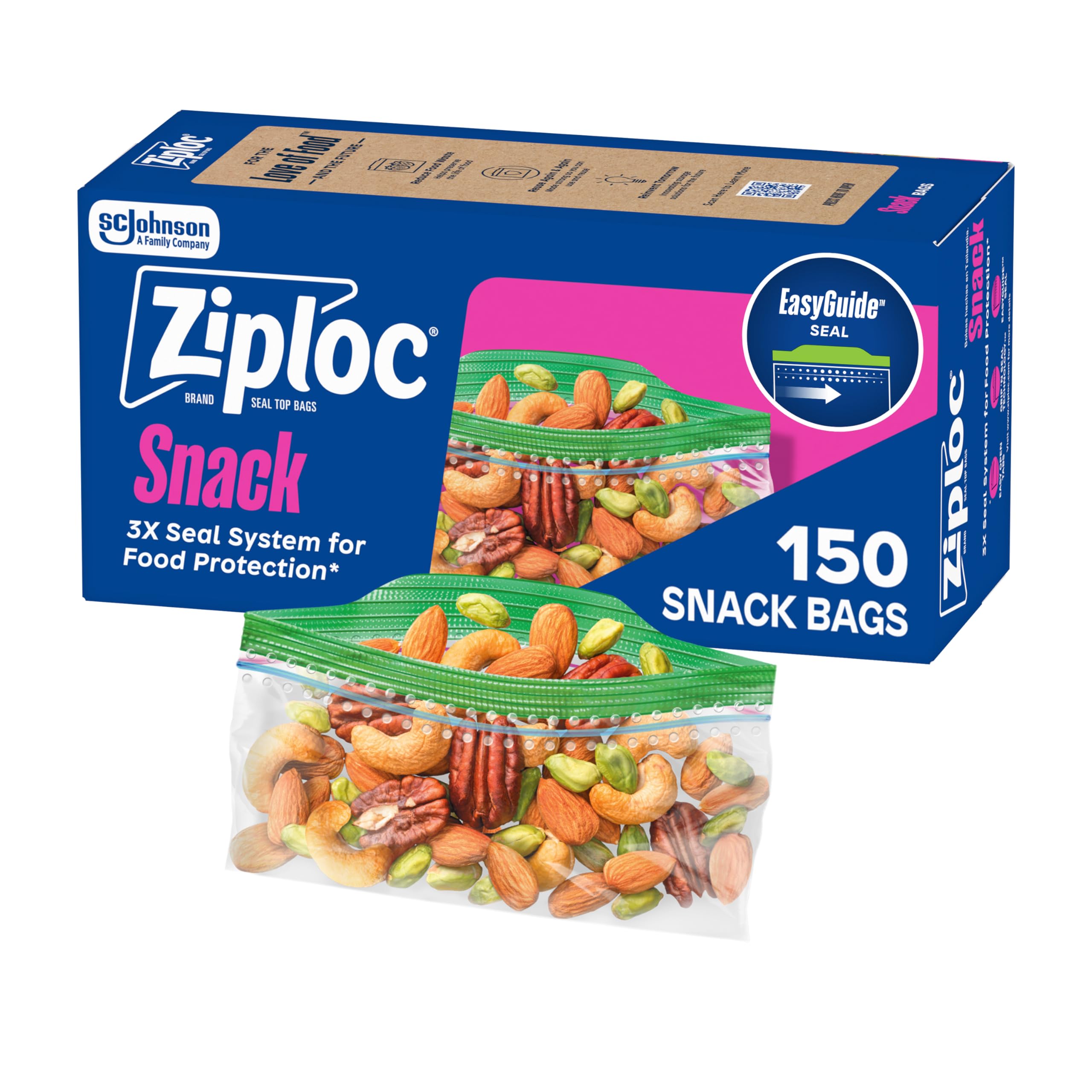 Ziploc Snack Bags, Easy Open and Close, Small Plastic Food Storage Bags, 50 Bags Total