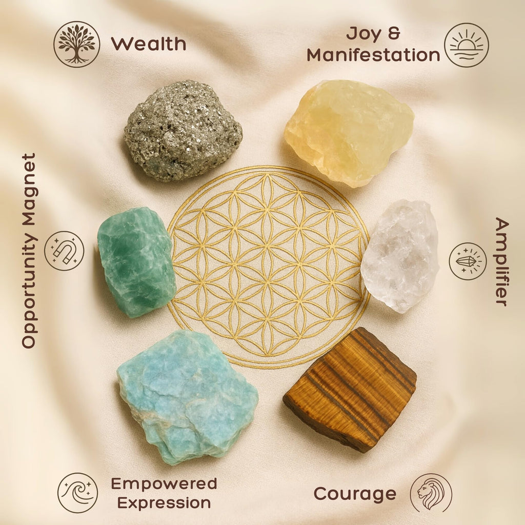 Anima Premium 7 Chakra Healing Crystals Set for Energy Alignment - Large Raw Amethyst, Rose Quartz, Citrine, Lapis Lazuli, Clear Quartz, Tigers Eye & Red Jasper - Wooden Gift Box & Guidebook Included