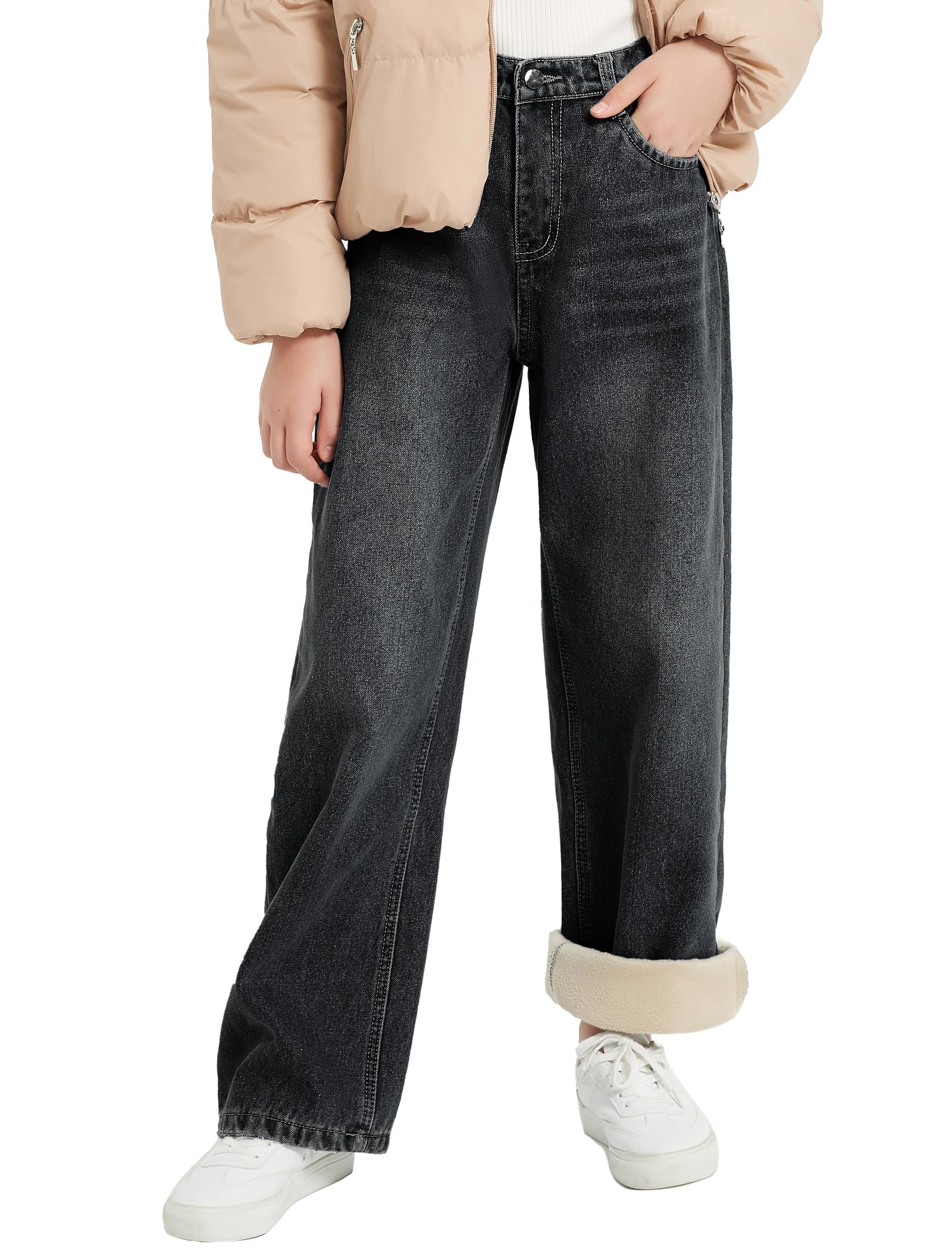 EXARUS Girls Jeans Baggy Wide Leg Cute Teen Tween Long Denim Pants Clothes Tall Junior Elastic Band Pockets