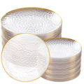 Rubtlamp 100Pcs Amber Gold Plastic Plates, Disposable Plates With Gold Rim, Heavy-duty Party Platos, Hammered Plastic Plates Include 50 Clear Dessert Plates, 50 Dinner Plates for Party