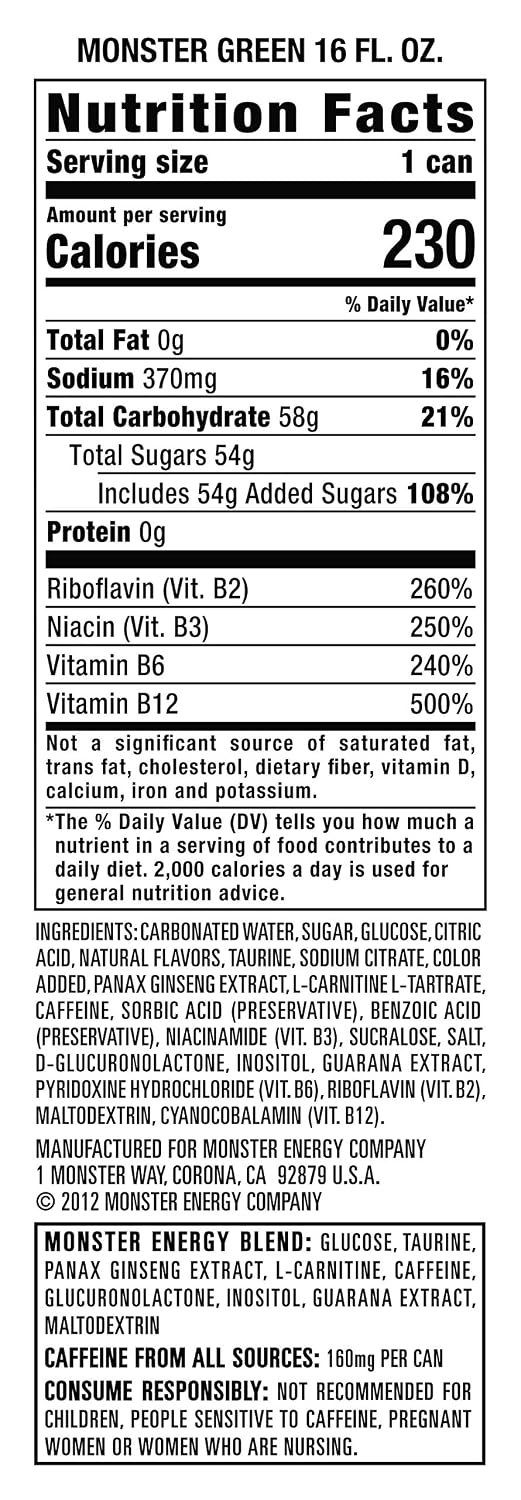 Monster Energy Drink, Green, Original, 16 Ounce (Pack of 12)