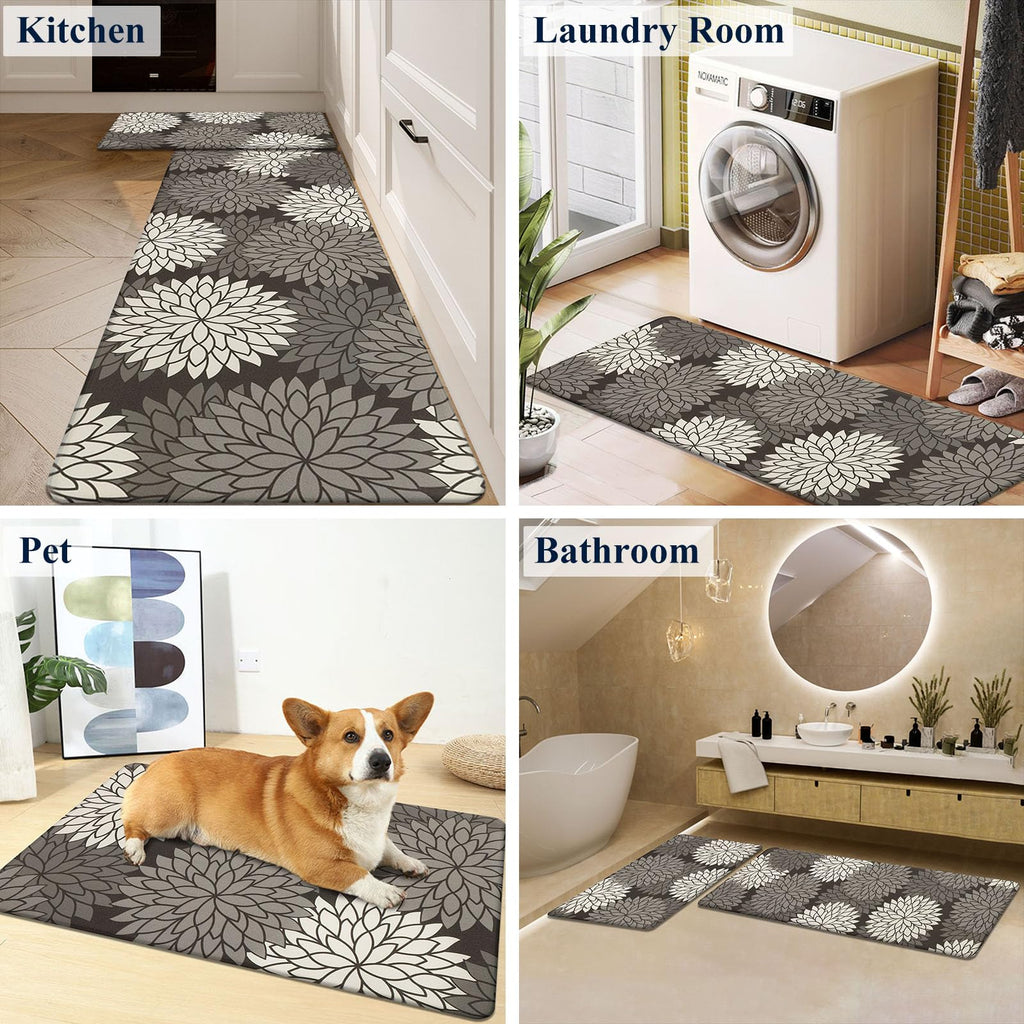 HEBE Anti Fatigue Kitchen Rugs Sets of 2, Non Slip Kitchen Mats for Floor, Waterproof Cushioned Comfort Standing Carpet for Kitchen Sink, Home Office, Laundry Room