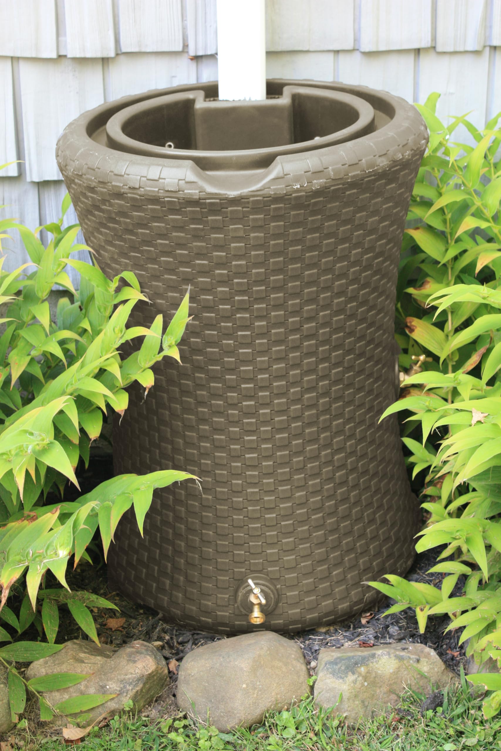 Good Ideas Impressions 50 Gallon Nantucket Outdoor Home Rain Barrel Water Storage Collector with Garden Planter and Brass Spigot, Black (2 Pack)