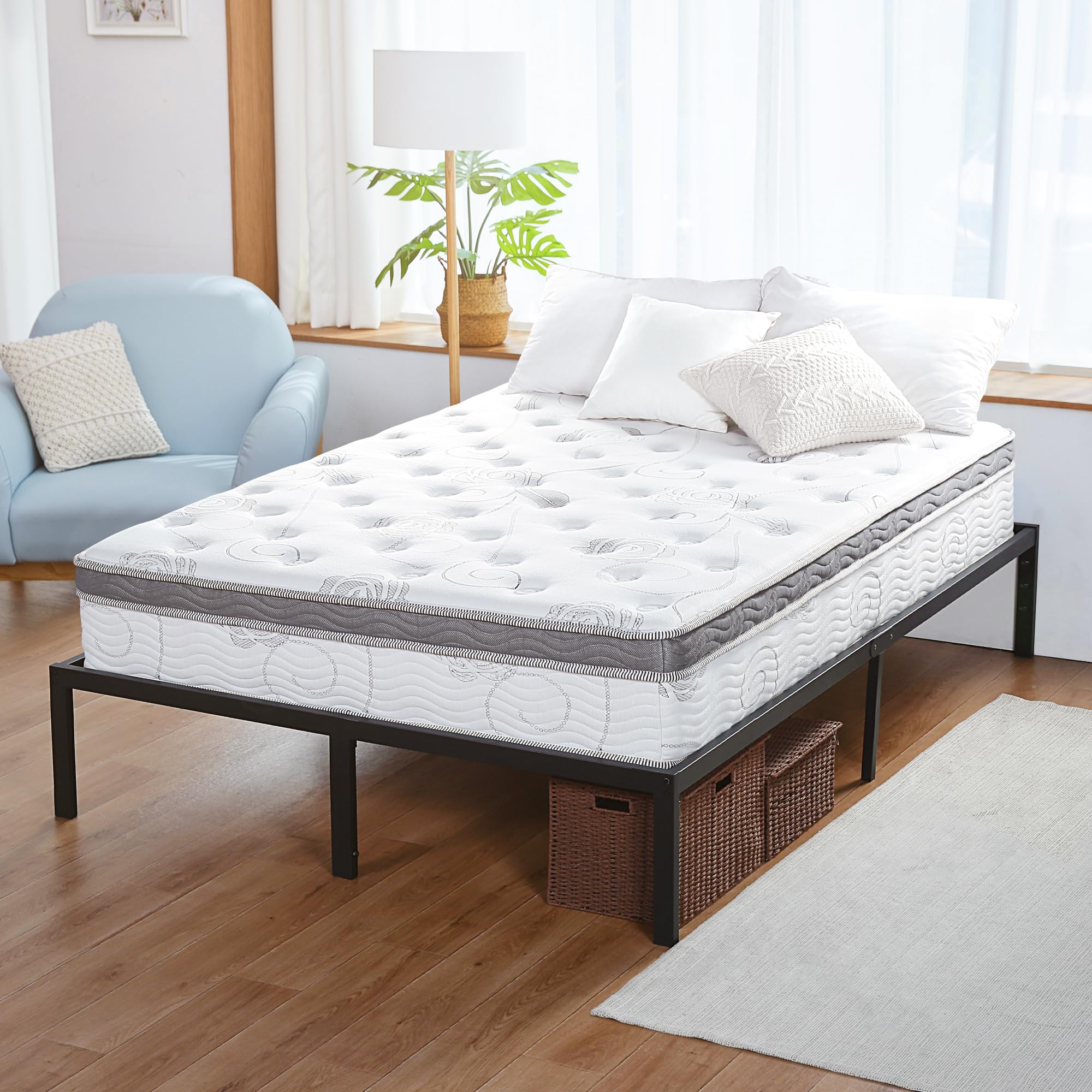 Olee Sleep Full Mattress, 10 Inch Support Cloud Hybrid Mattress, Gel Infused Memory Foam, Pocket Spring for Support and Pressure Relief, CertiPUR-US Certified, Bed-in-a-Box, Soft, Full Size