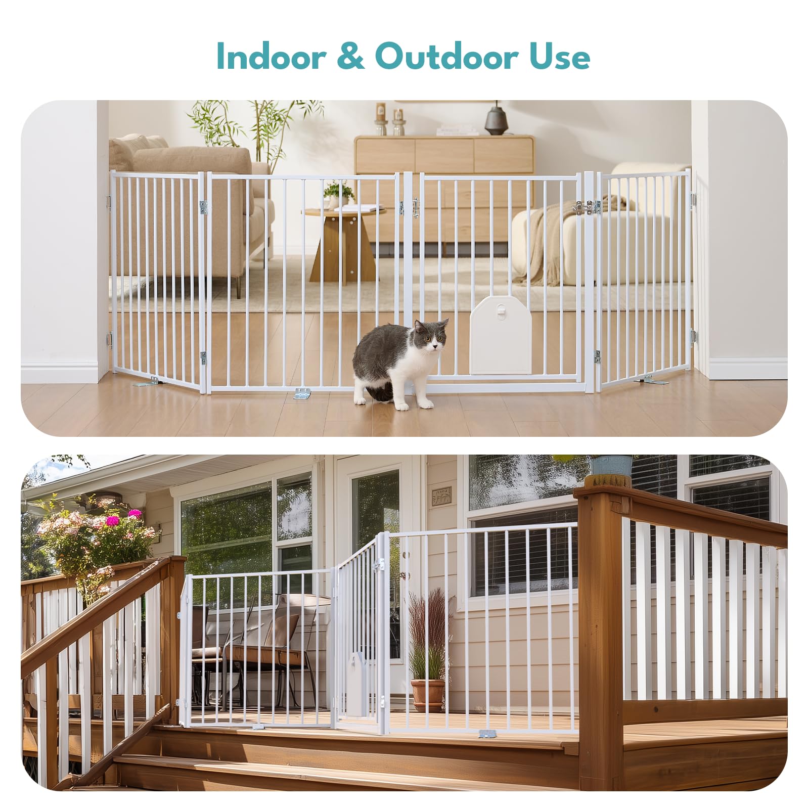 No Pawblems Free Standing Dog Gate, 30" Tall Foldable Dog Fence for Indoor, Up to 52 Inch Extra Wide Puppy Gate Extension for Stairs, Hallways, Doorways, Deck, Yard (White, 2 Panels)