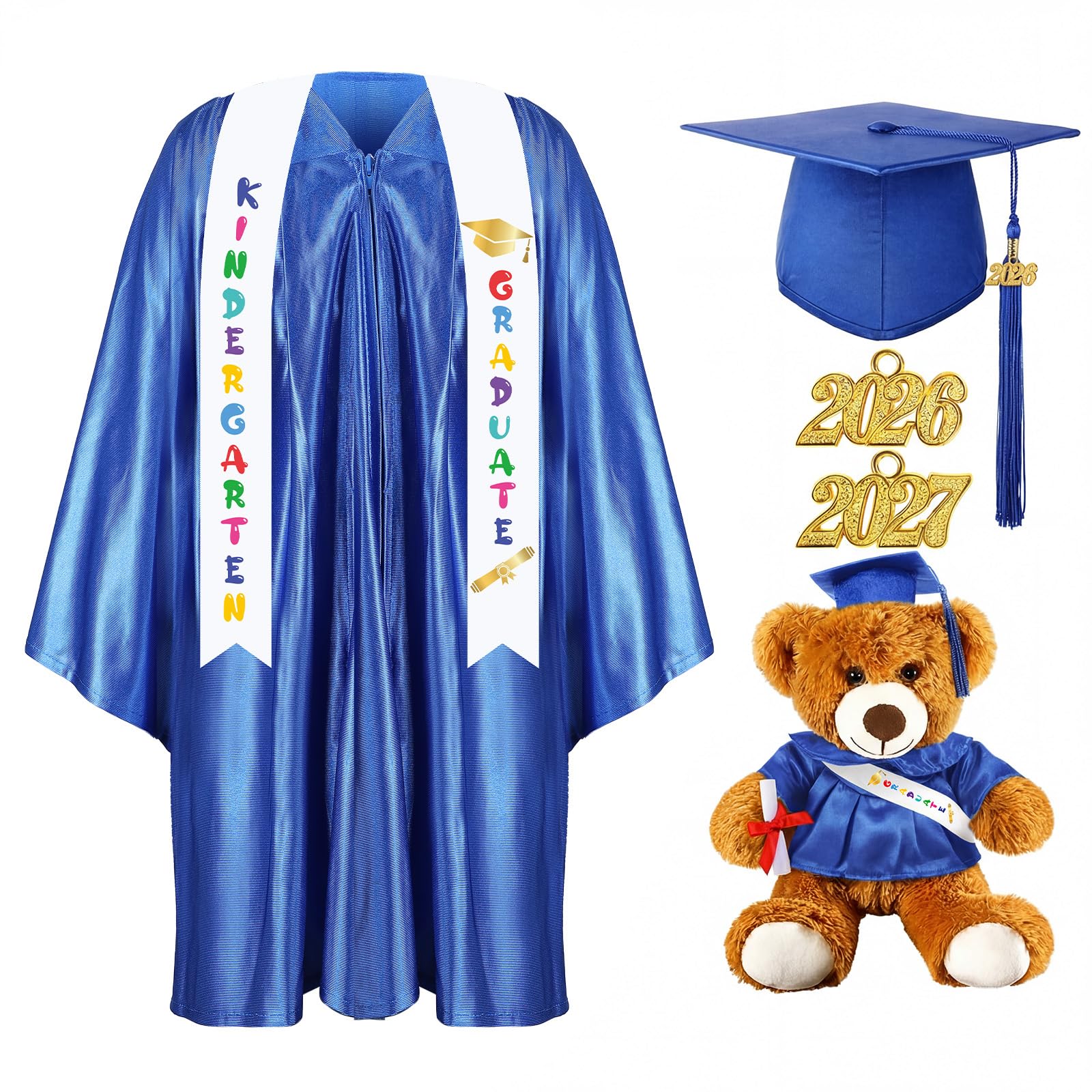 Sintuff 7 Pcs Kindergarten Preschool Graduation Cap and Gown with Bear Gifts 2026 Grad Stole Tassel Sash for Toddler Kids