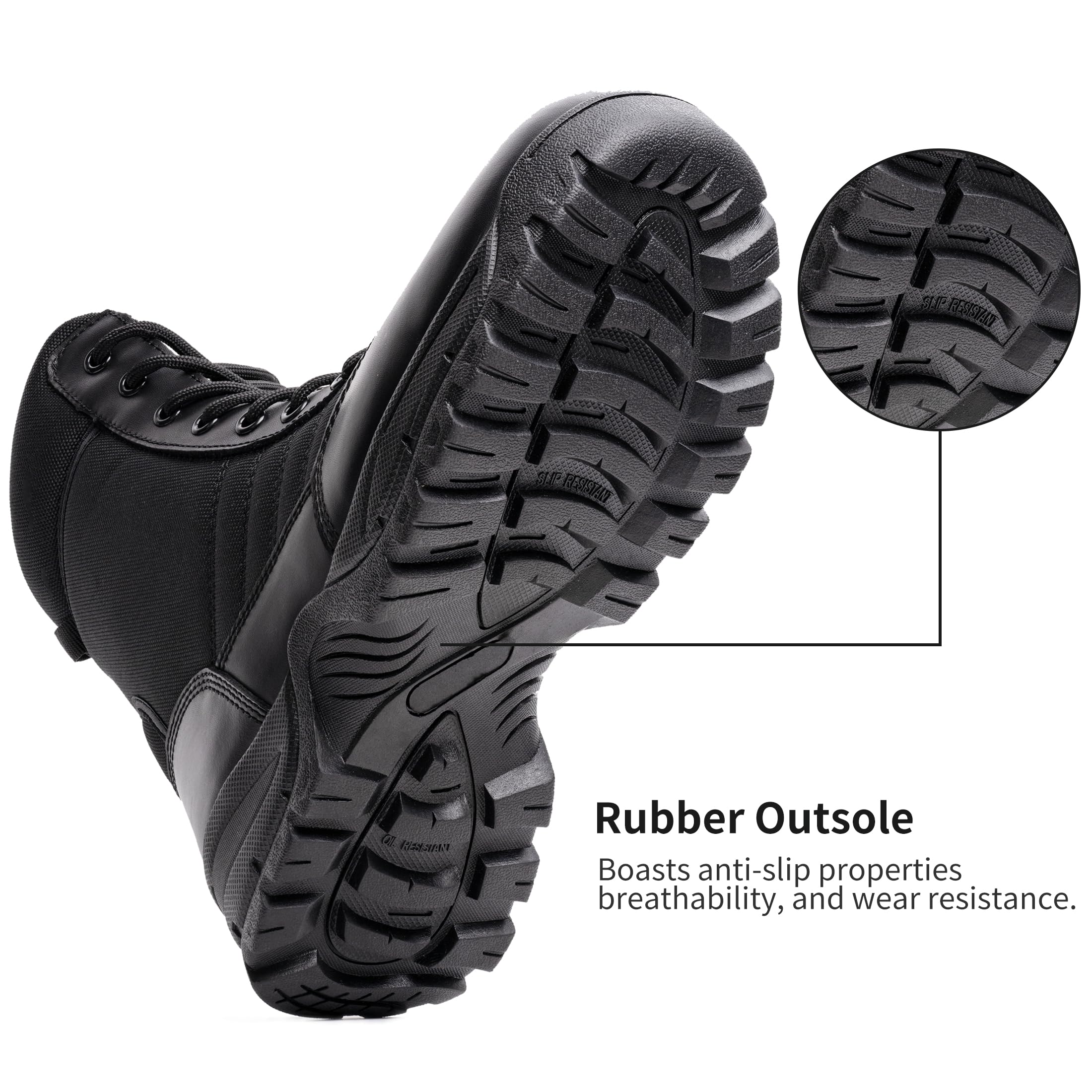 Men's Tactical Boots 8 Inch Side Zipper Military Combat Boots Leather Duty Work Boots for Men Police Motorcycle