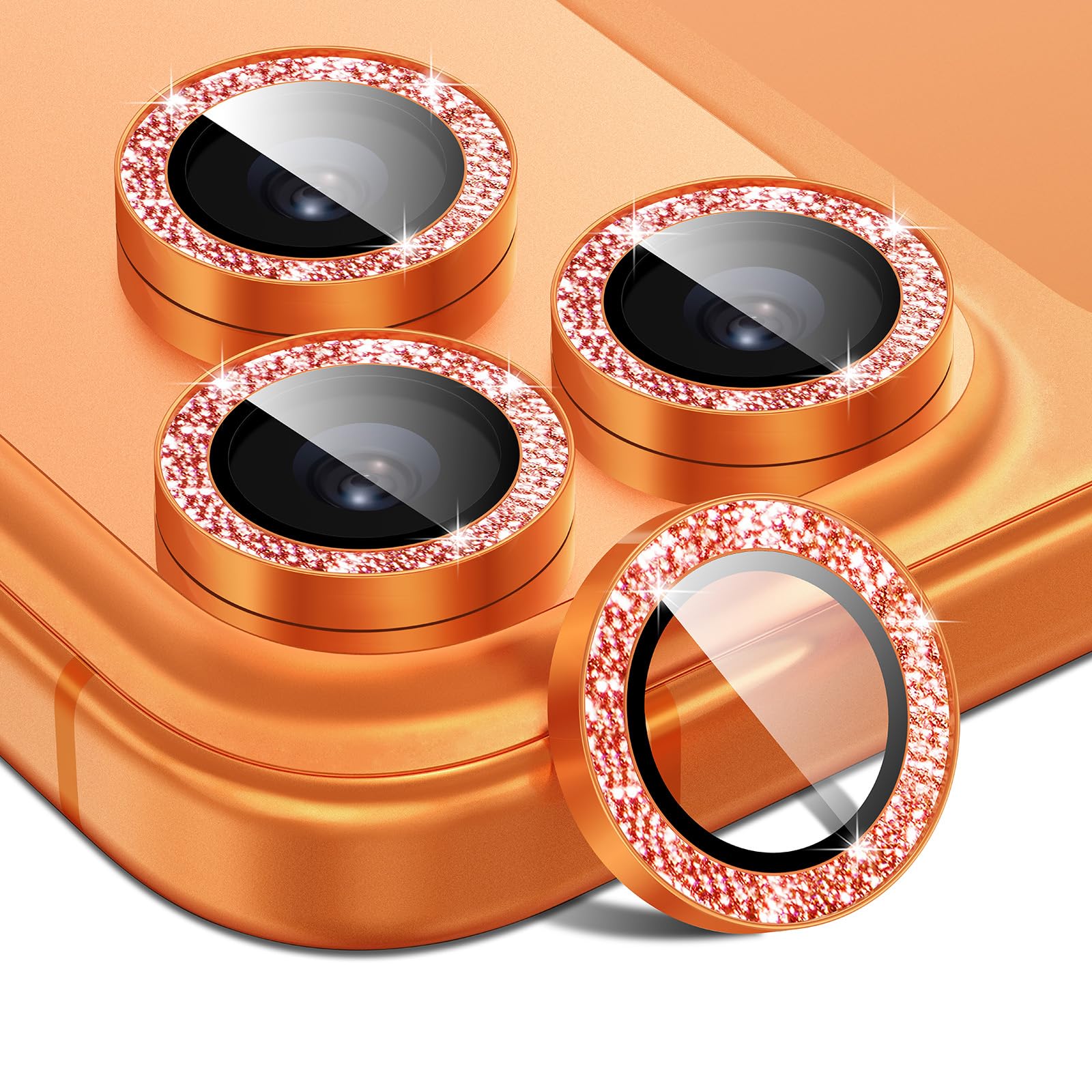 Matekxy Glitter Camera-Lens Protector for iPhone-16 Pro-Max - 16 Pro Anti-Scratch Tempered Glass with Aluminum Edging, Cute Girly Metal Individual Bling Ring Cover for Women, Black Titanium