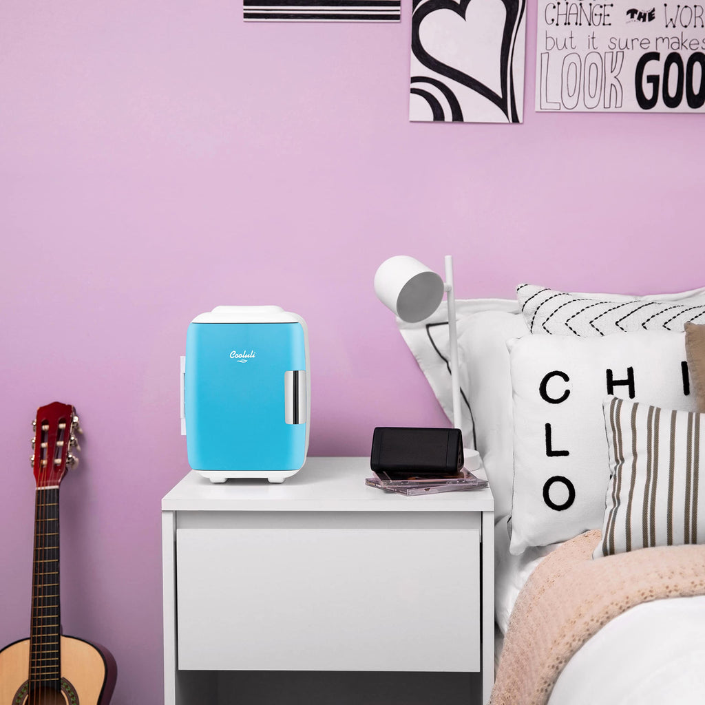 Cooluli Mini Fridge for Bedroom - Car, Office Desk & Dorm Room - Portable 4L/6 Can Electric Plug In Cooler & Warmer for Food, Drinks, Skincare Beauty & Makeup - 12v AC/DC & Exclusive USB Option, Black