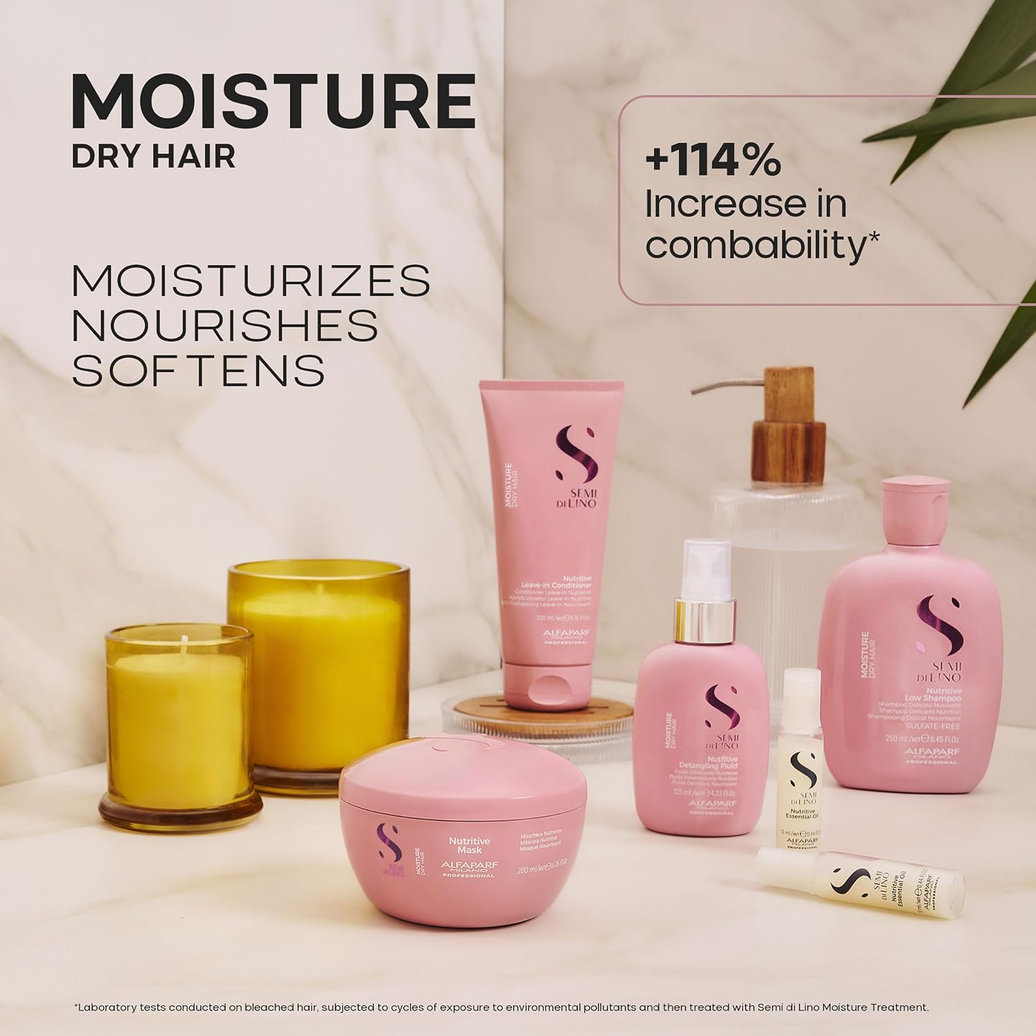 ALFAPARF MILANO Semi di Lino Moisture Nutritive Shampoo and Conditioner Set for Dry Hair - Sulfate Free Moisturizing Shampoo and Conditioner - Safe on Color Treated Hair - Adds Shine and Softness
