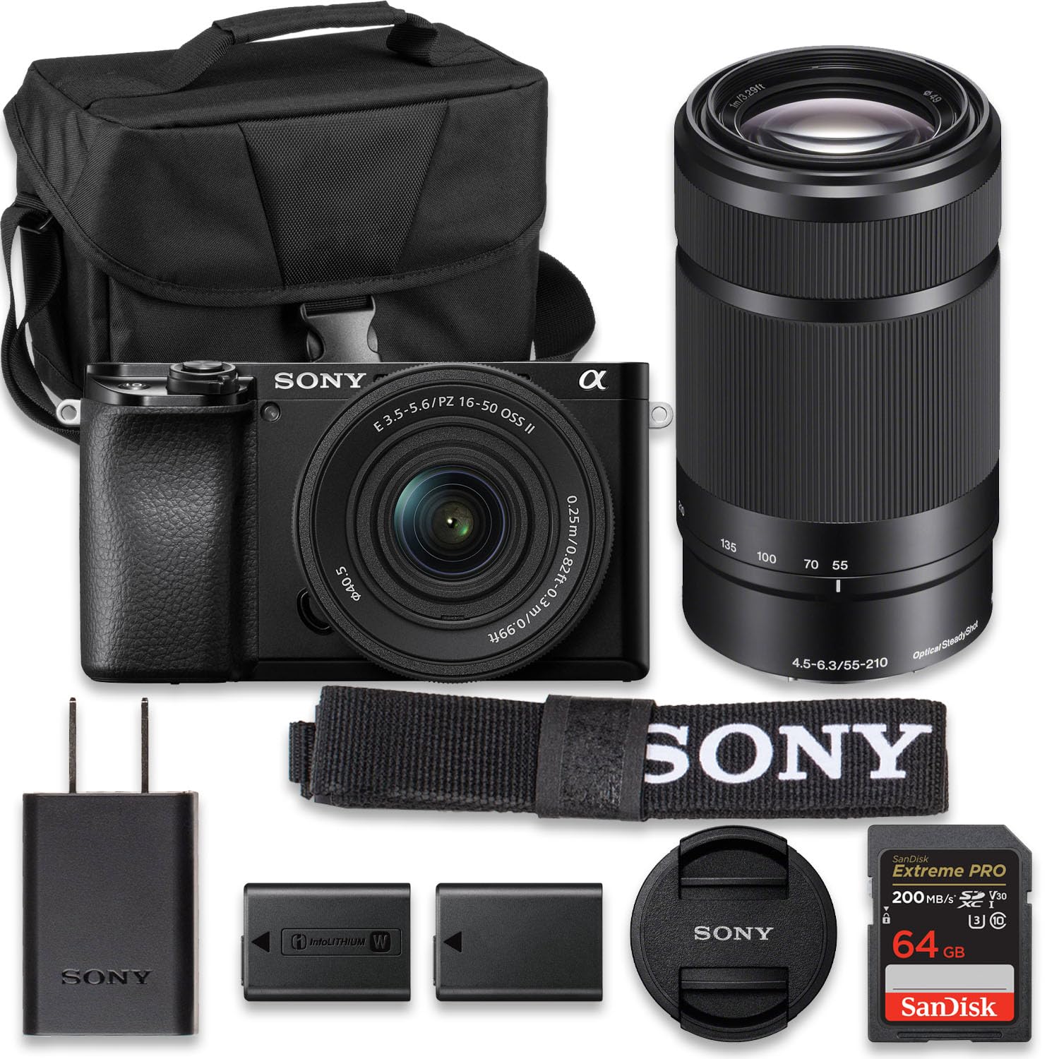 Sony ILCE6100KB Alpha 6100 Mirrorless 4K Video Camera with E PZ 16-50mm Lens - Black
