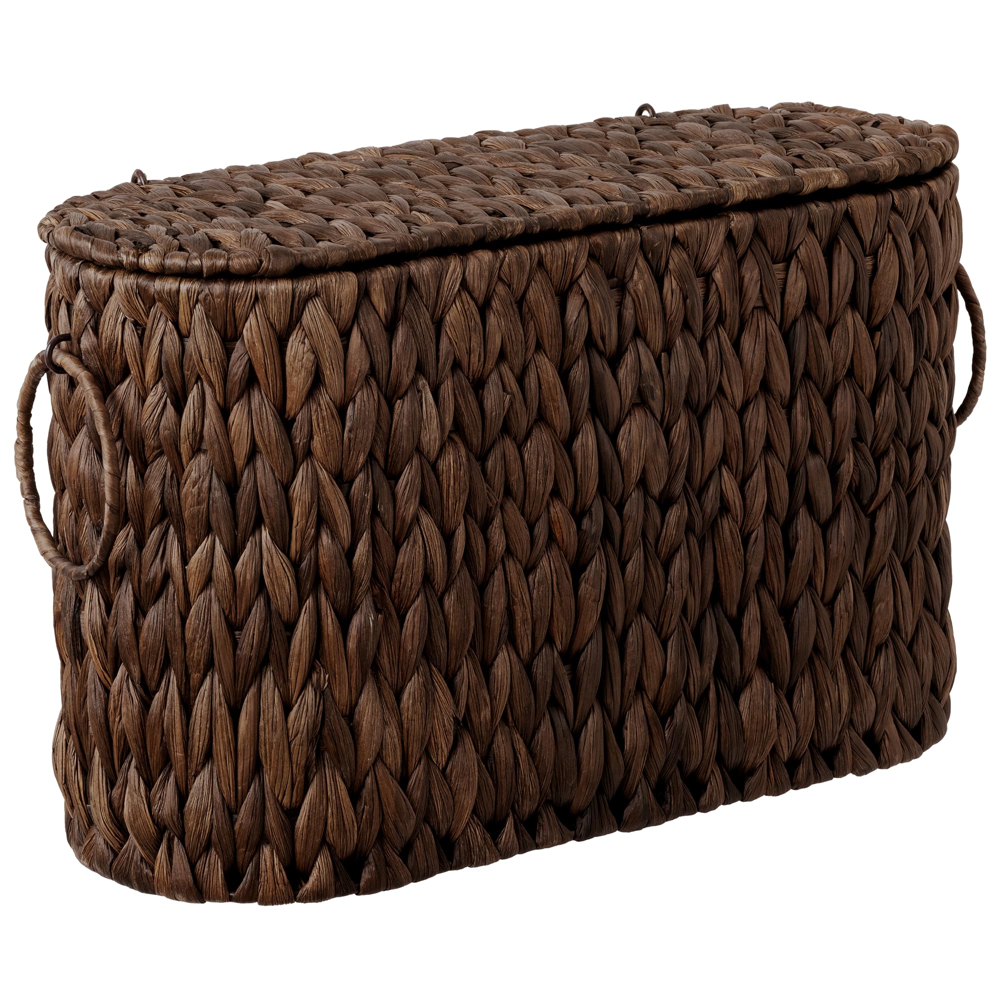 StorageWorks Bathroom Toilet Paper Storage Holder with Lid, Wicker Toilet Paper Basket for 6 Regular Rolls, Slim Basket Organizer with Handles, Water Hyacinth Storage Baskets for Bathroom, Brown