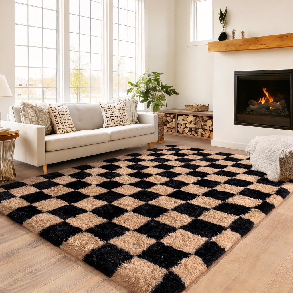 Awaytail Fluffy Rug Washable 2x3 Feet, Pure Black Desk Chair Rug Non-Slip, Super Soft Kids Rug for Boys Nursery Dorm Decor