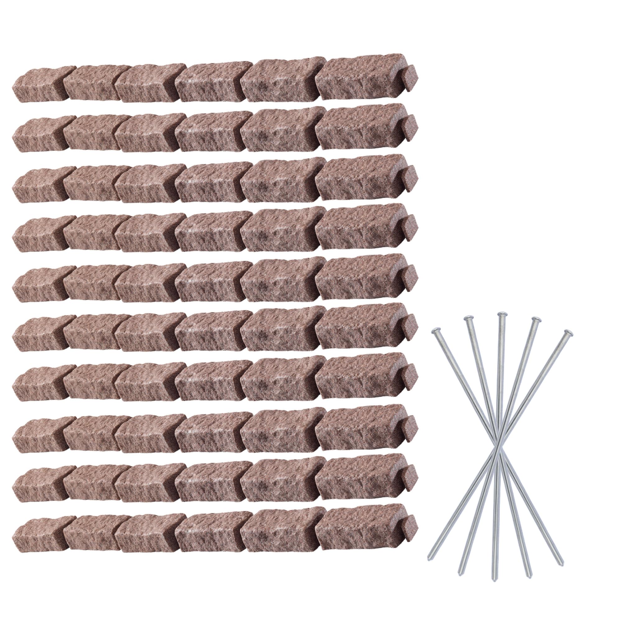 Beuta Landscape Edging | Garden Edging Border | Faux Stone Bricks for Lawn edging, Flower beds, Pathways & Yard Edging– 1 Pack | Each Section Has 6 Bricks 48"L x 4"W x 2.25"H | 3 Spikes |Cobblestone