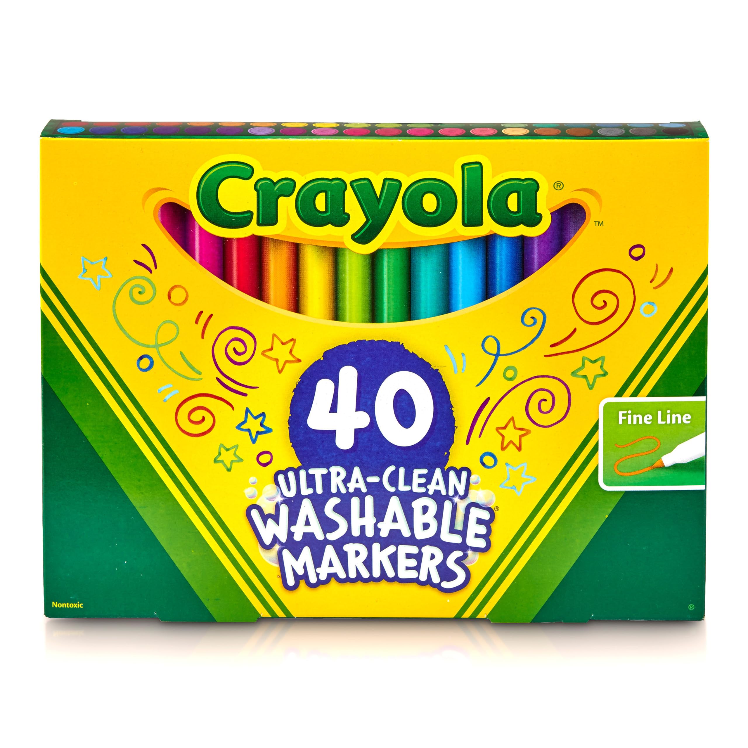 Crayola Ultra Clean Fine Line Washable Markers (40ct), School Supplies, Classroom Teacher Must Haves, Homeschool Essentials, Gifts for Kids, Ages 3, 4, 5