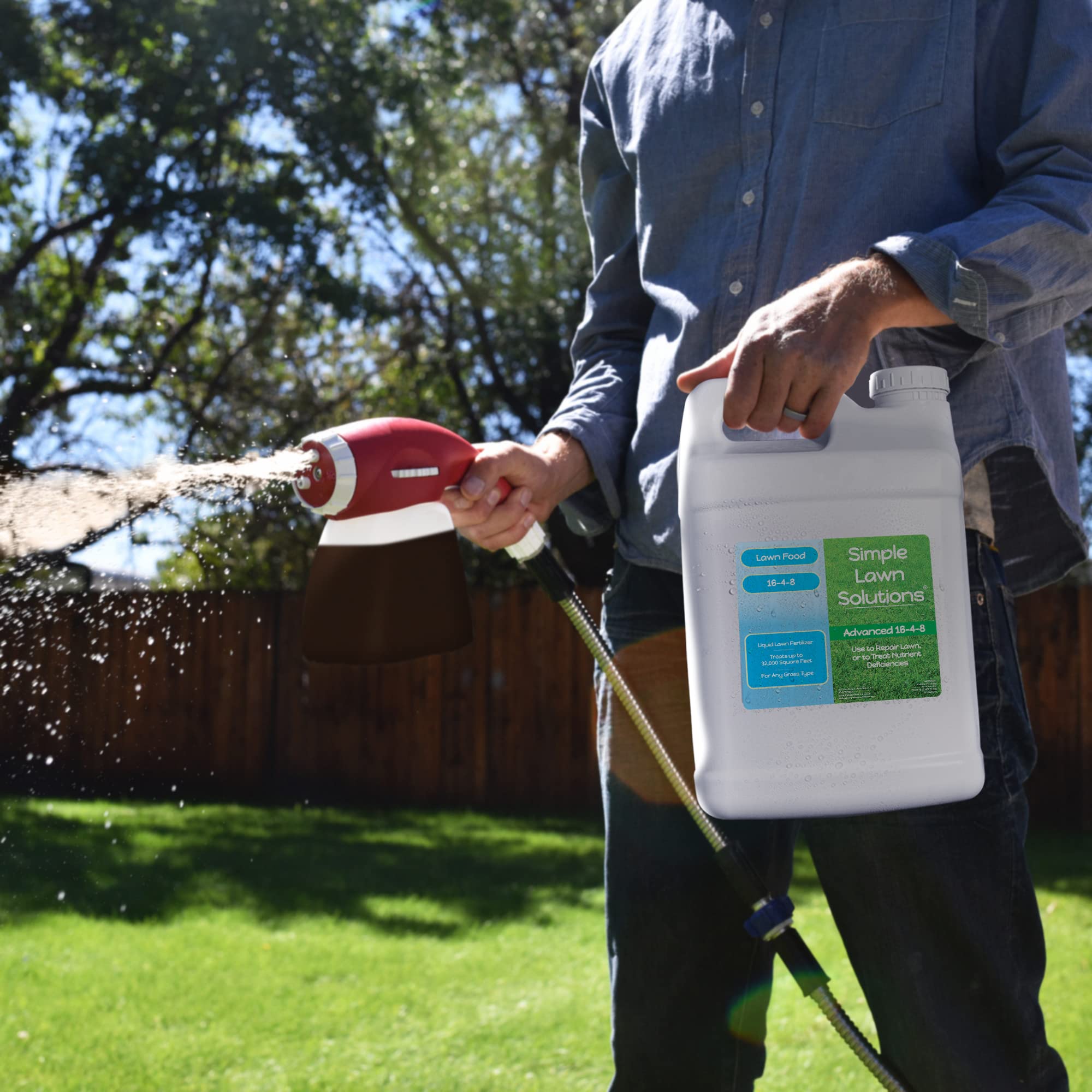 Advanced 16-4-8 Lawn Fertilizer - Liquid Lawn Food Spring & Summer Concentrated Spray - Any Grass Type- Fish and Seaweed Kelp- Balanced NPK - Simple Lawn Solutions (1 Gallon)