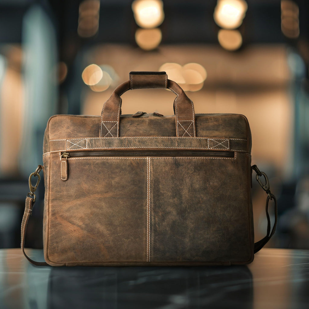 LEATHER VILLAGE 16" Leather Laptop Messenger Briefcase Bag for Men-Leather Satchel for Travel and Office Shoulder Bag-Black