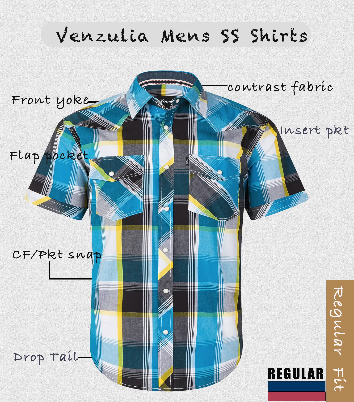 Men's Western Snap Casual Shirt Two Pocket Short Sleeve Shirt