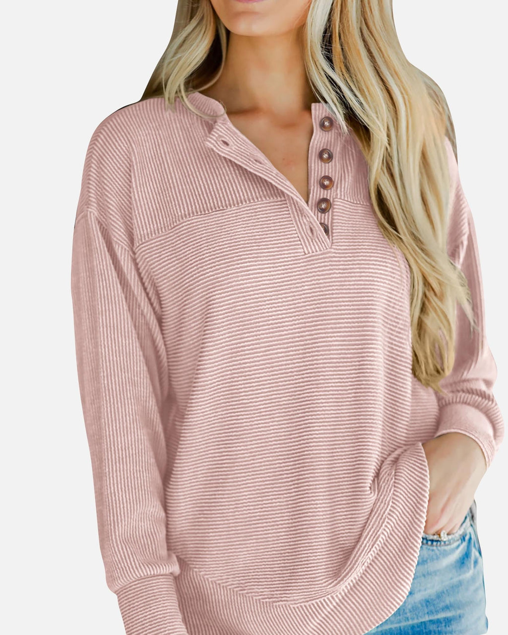 KIRUNDO Going Out Tops for Women Henley Shirts 2025 Casual Ribbed Knit Long Sleeve Tunic Summer Fall Button V Neck Blouse