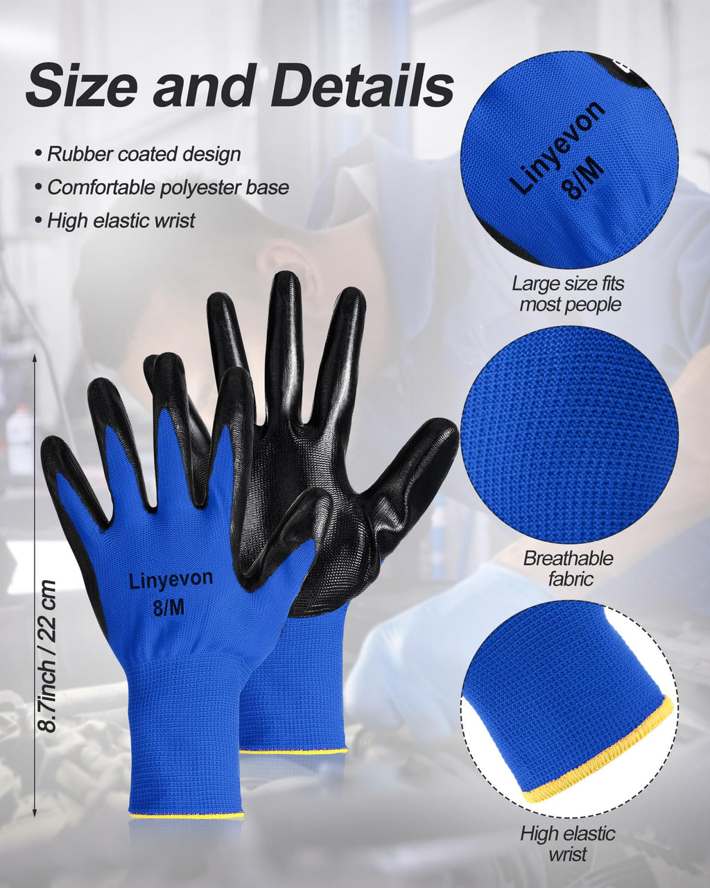 Maxcheck PU Coated Gloves Bulk, Reusable Rubber Safety Gloves for Men Women Work Warehouse, Mechanic, Woodworking