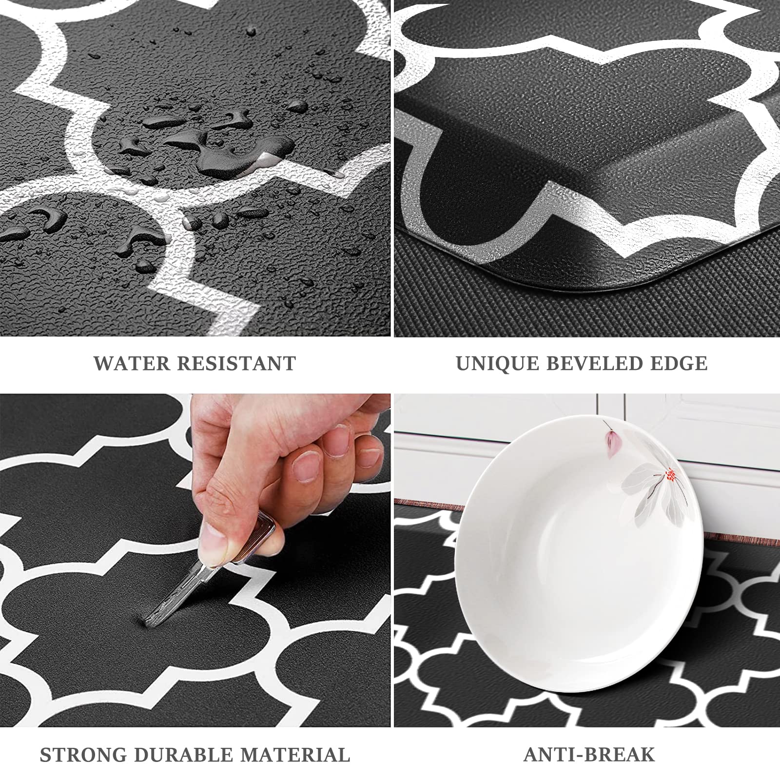 WISELIFE Anti-Fatigue Cushioned Kitchen Mat / Rug ,17.3"x 28",Non Slip Heavy Duty PVC Ergonomic Waterproof Comfort Rugs for Floor Home, Office, Sink, Laundry,Black
