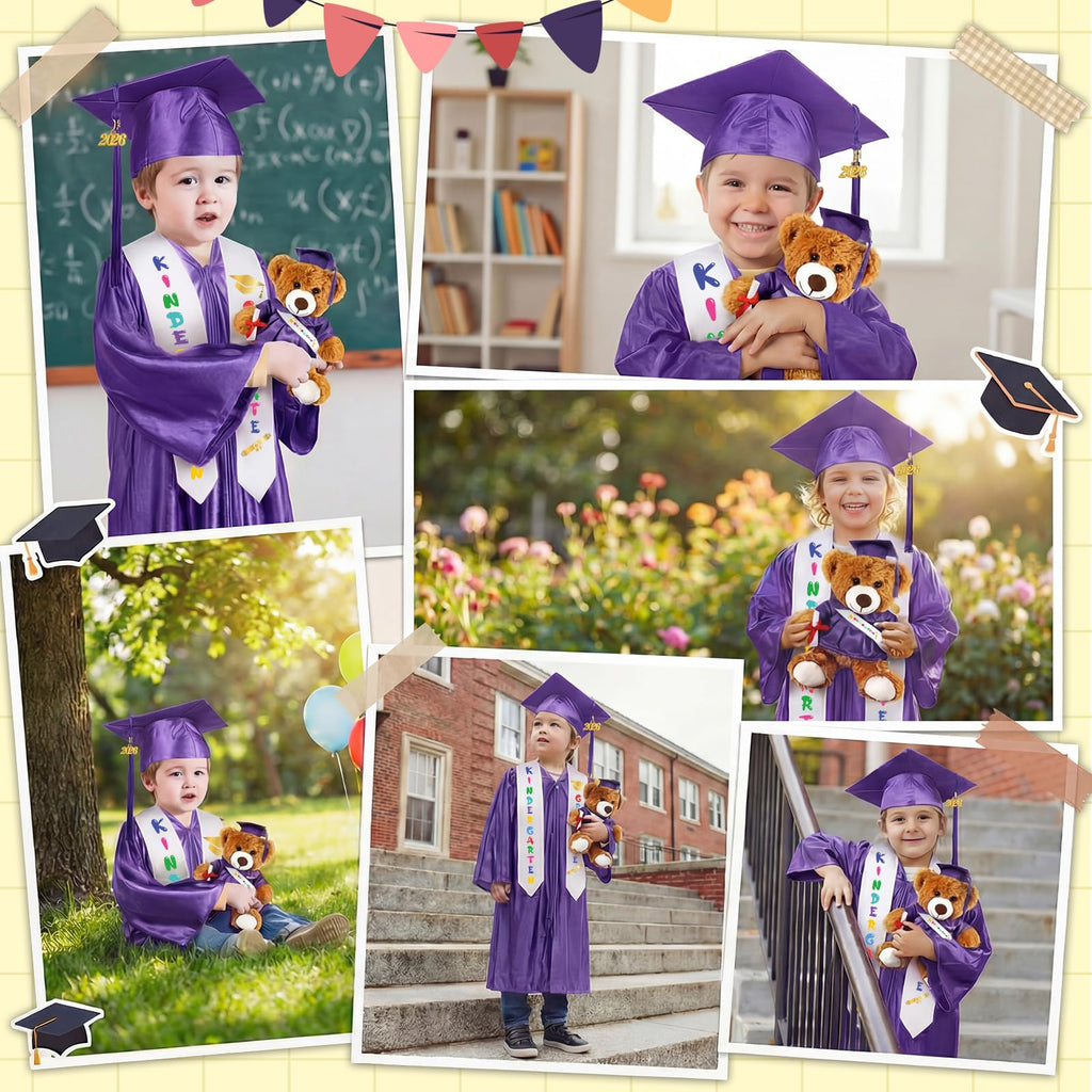 Sintuff 7 Pcs Kindergarten Preschool Graduation Cap and Gown with Bear Gifts 2026 Grad Stole Tassel Sash for Toddler Kids