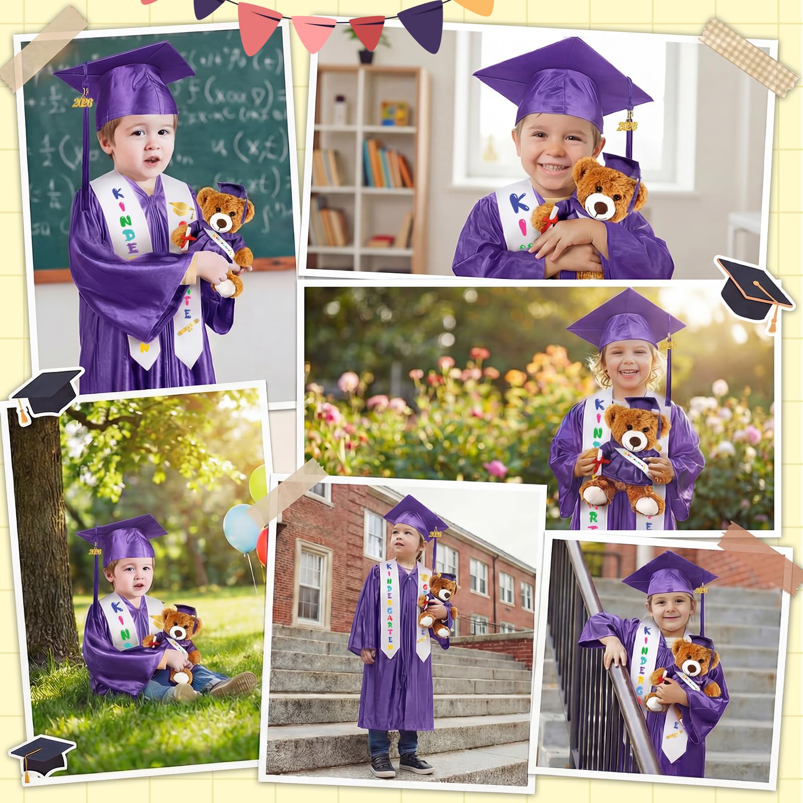 Sintuff 7 Pcs Kindergarten Preschool Graduation Cap and Gown with Bear Gifts 2026 Grad Stole Tassel Sash for Toddler Kids