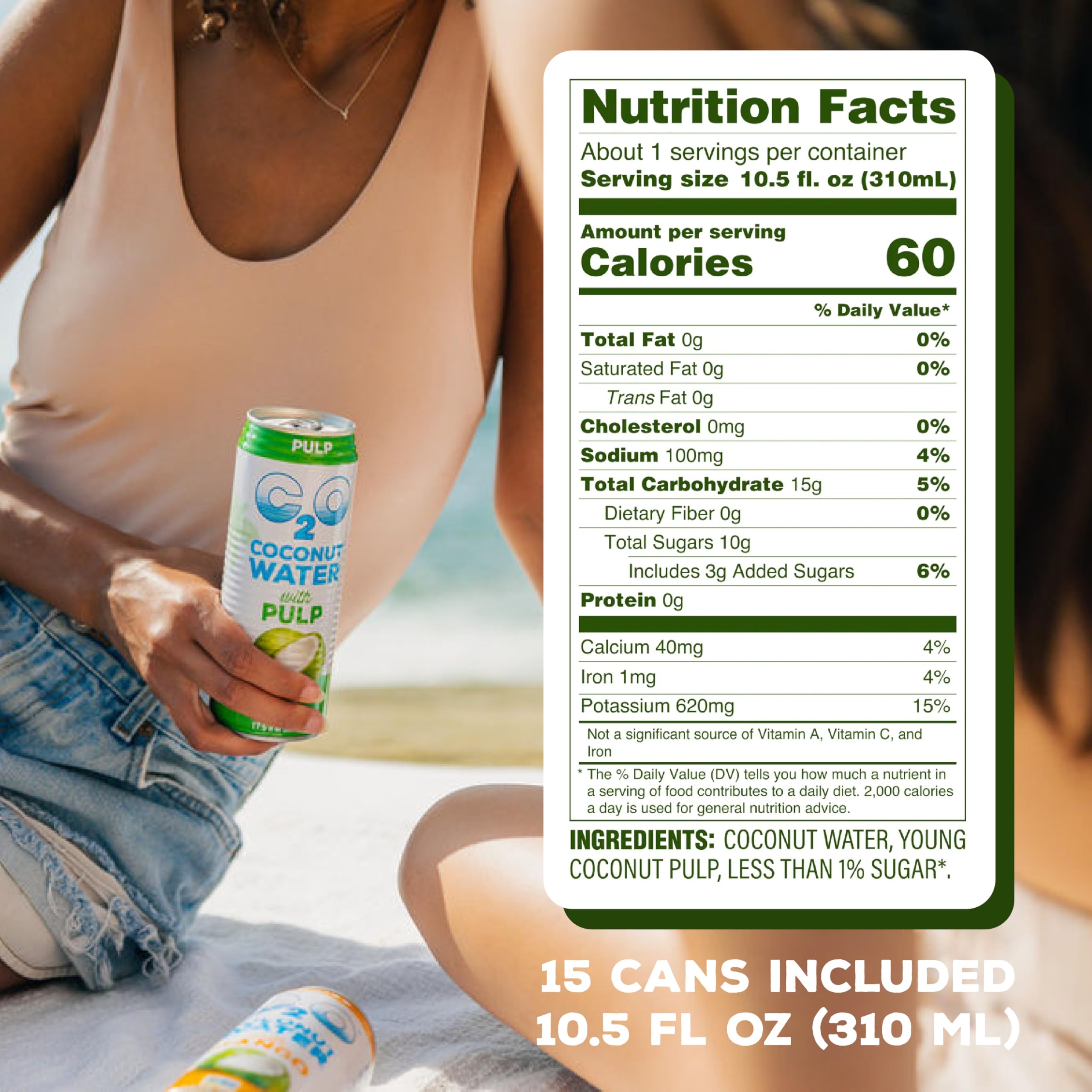 C2O - Coconut Water with Ginger, Lime, & Turmeric (12 Pack) - Made with Fresh Coconut Water - Plant Based - Non GMO - Canned Water - Natural Hydration, Electrolytes, & Potassium - 12 Cans, 17.5 FL OZ