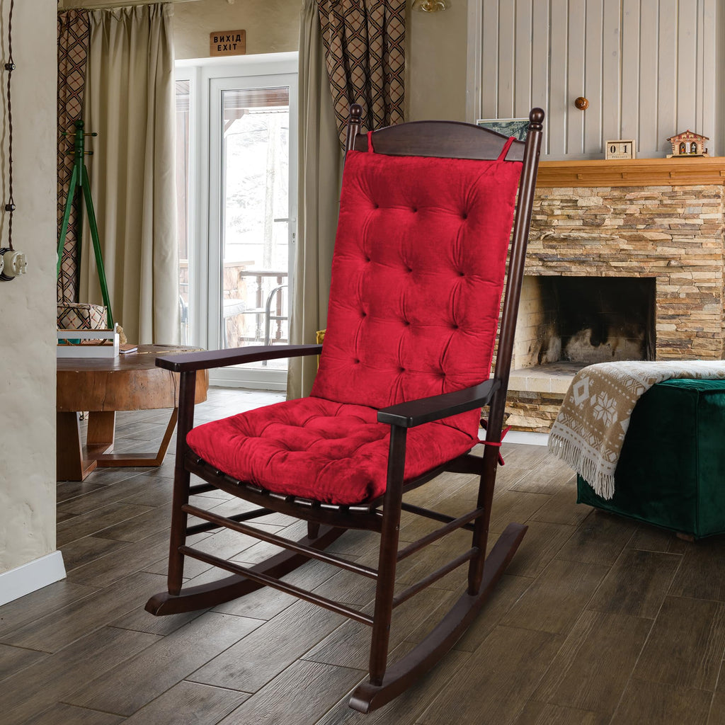 ELFJOY Rocking Chair Cushion Large Rocking Chair Pads with Ties Premium Tufted High Back and Seat Cushion 2 Piece Set Black