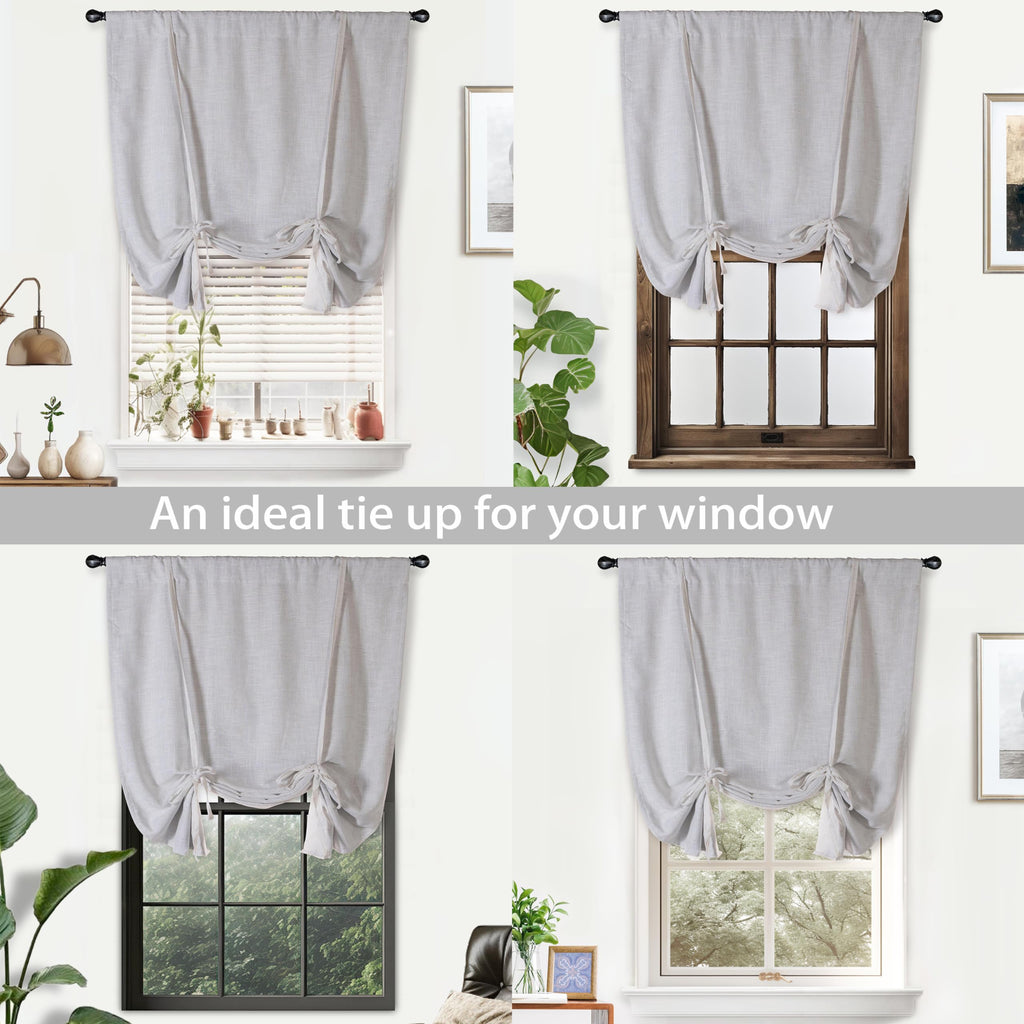 DriftAway Double Layer Linen Blackout Tie Up Curtains Thermal Insulated Fully Lined Balloon Roman Shade Bathroom Window Adjustable Rod Pocket for Small Window 25 Inch by 47 Inch Beige
