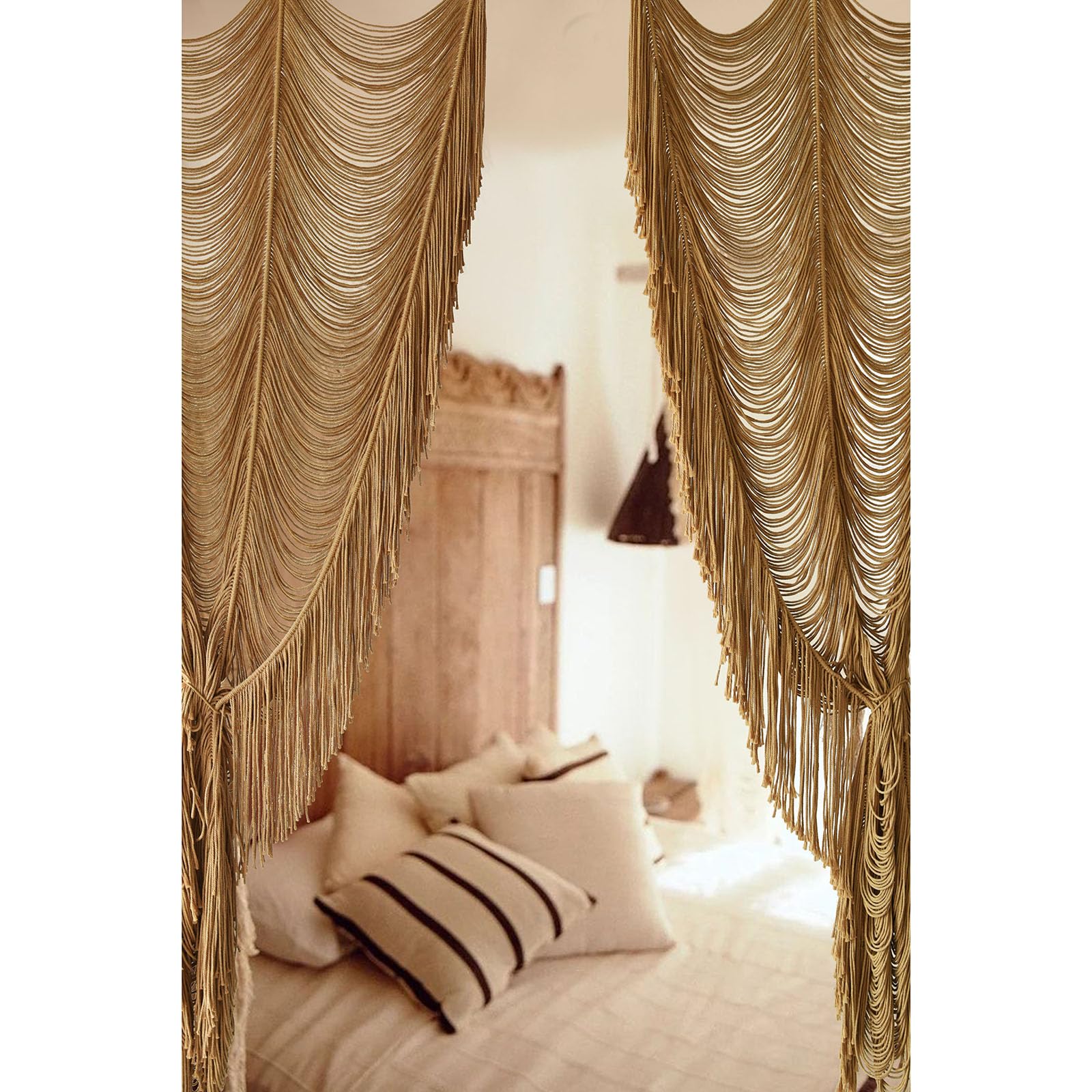 Flber Macrame Curtain Window Macrame Room Divider Doorway Curtain Boho Macrame Wall Hanging Living Room Bedroom Decor 42" W x 75" H