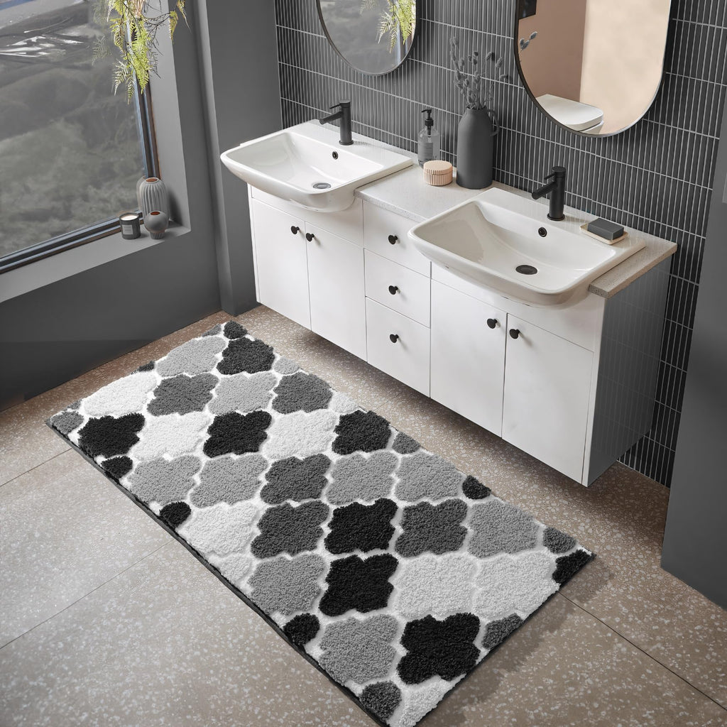 DEXDE Bathroom Rugs Runner 24x47 Long Bath Rug Non Slip Soft Washable Large Bath Mats for Bathroom Bedroom Hallway Kitchen Floor Carpet Modern Boho Decor, Beige
