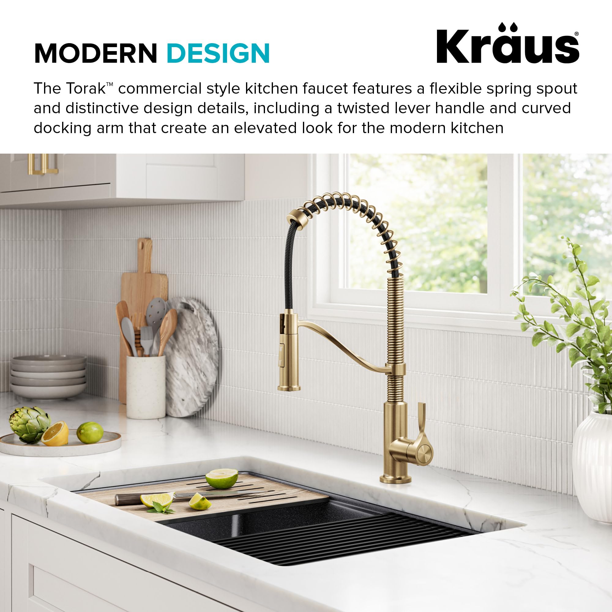 KRAUS Torak Pull Down Kitchen Faucet in Matte Black with Commercial Style Spring Spout, 2 Function Sprayer, Pre-Attached Water Lines, and Mounting Hardware, KPF-2635MB
