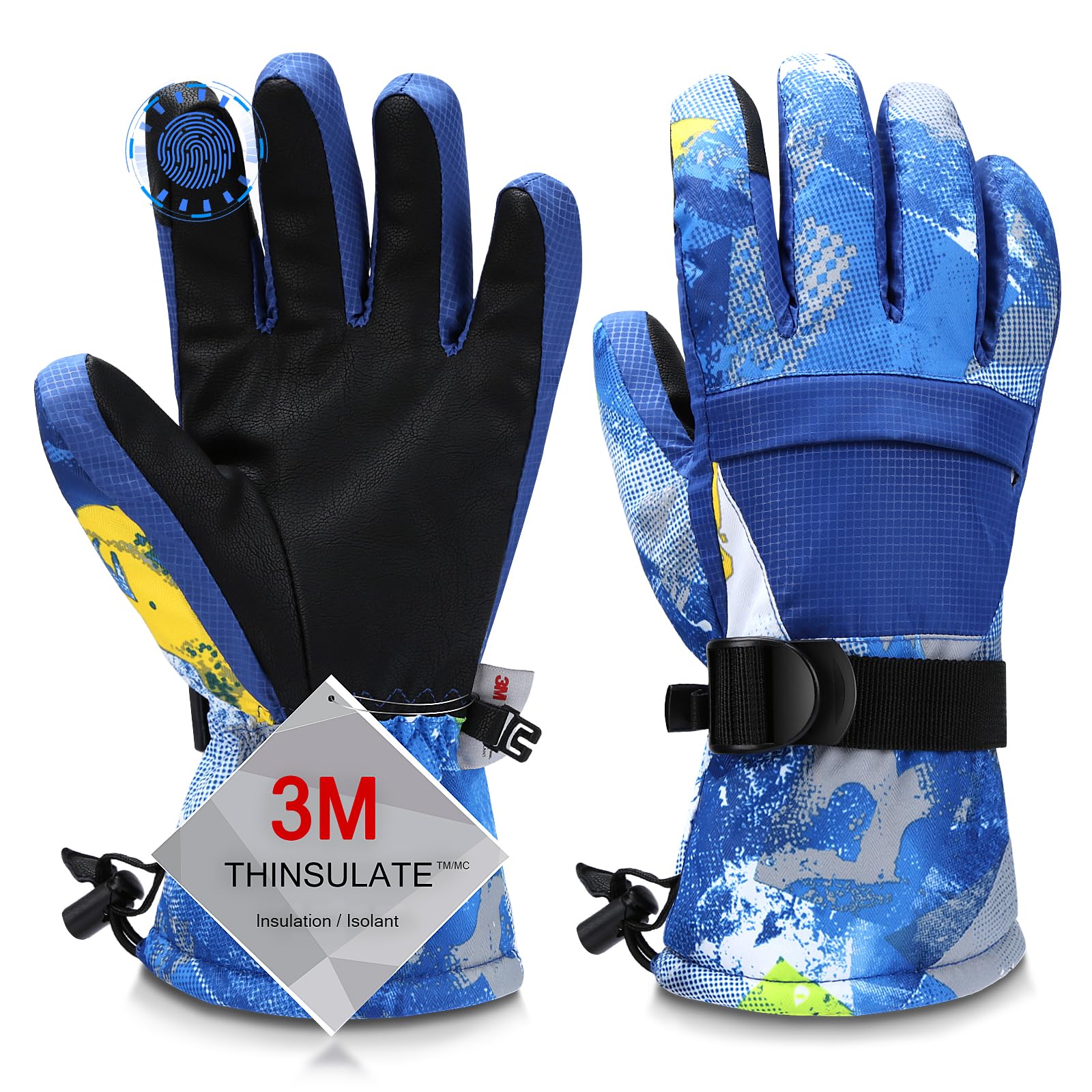 Ski Gloves,Snow Gloves Waterproof Winter Warm Cold Weather Touchscreen Gloves for Parent& Child Kids Skiing,Snowboarding