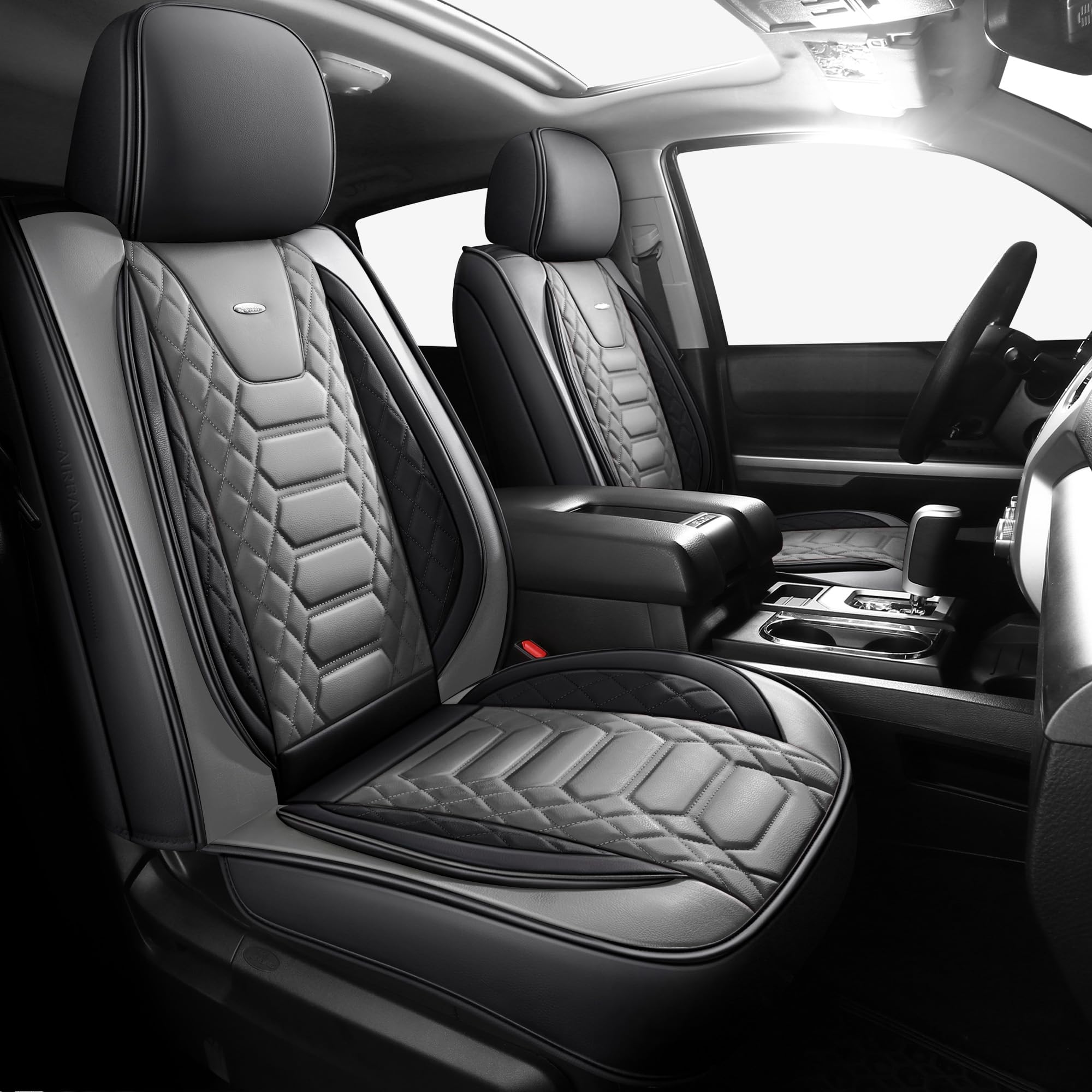 FREESOO Tundra Seat Covers 2007-2013, Fit for Toyota Tundra Crewmax Cab 5 Seats, Custom Truck Seat Covers with Waterproof Faux Leather Black