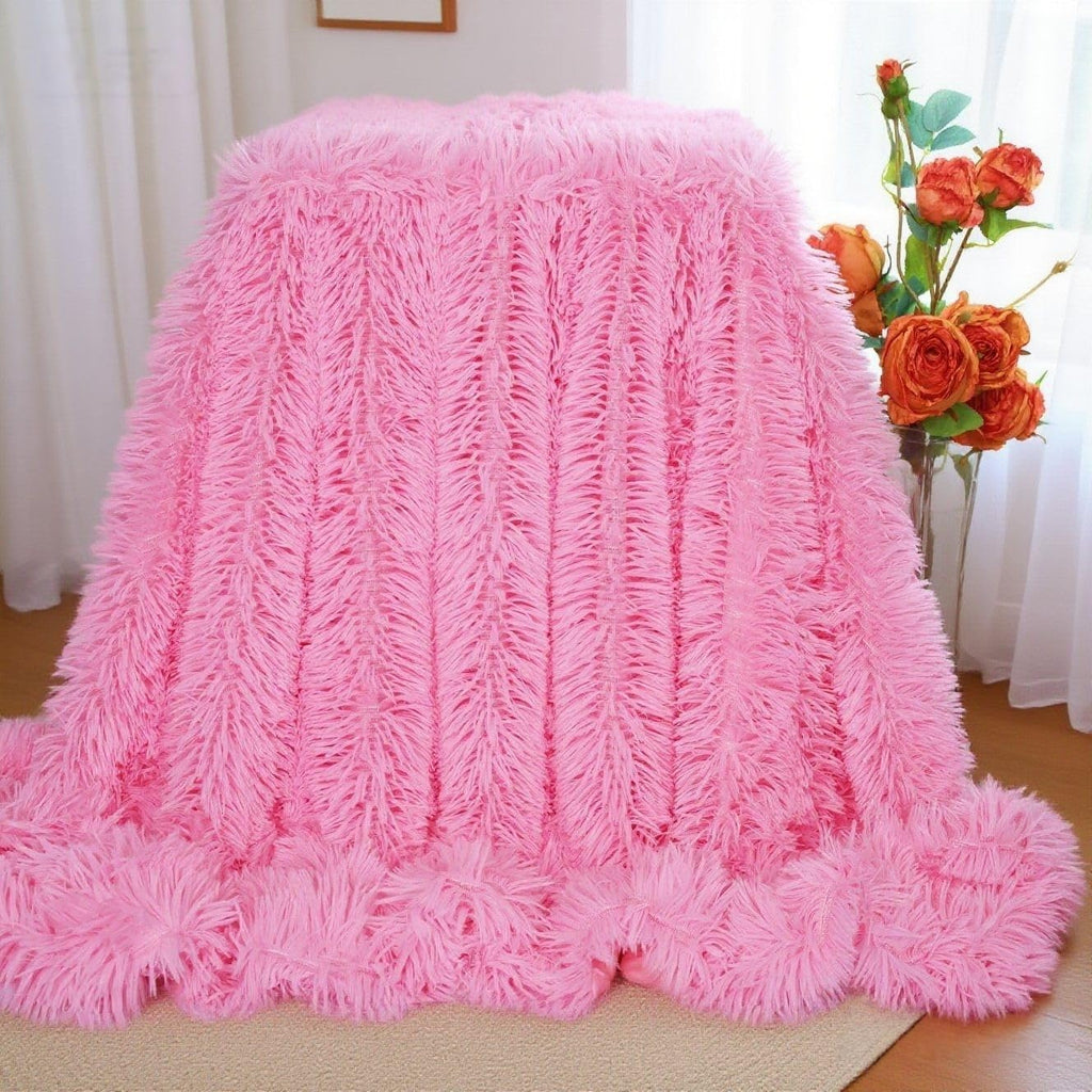 Plush Super Soft Blanket Bedding Sofa Cover Furry Fuzzy Fur Warm Throw Qulit Cozy Couch Blanket for Winter (51"x63", Black)