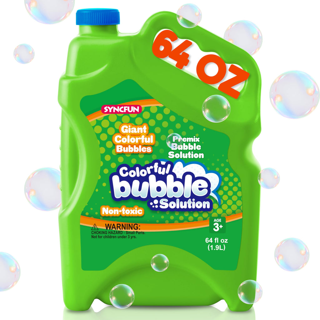 SYNCFUN 64 oz Premixed Bubble Solution, 1.9L Giant Pre-Mix Refill Solution for Bubble Machine, Bubbles for Kids, Wands, Blower, Easter, Outdoors Activity,No Mixing or Measuring